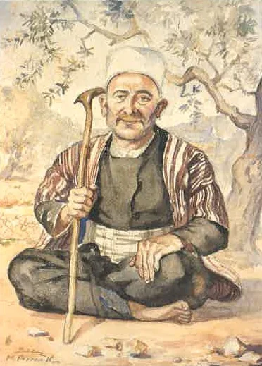 A Druze from the Chouf, by Moustafa Farroukh, watercolor, 1932