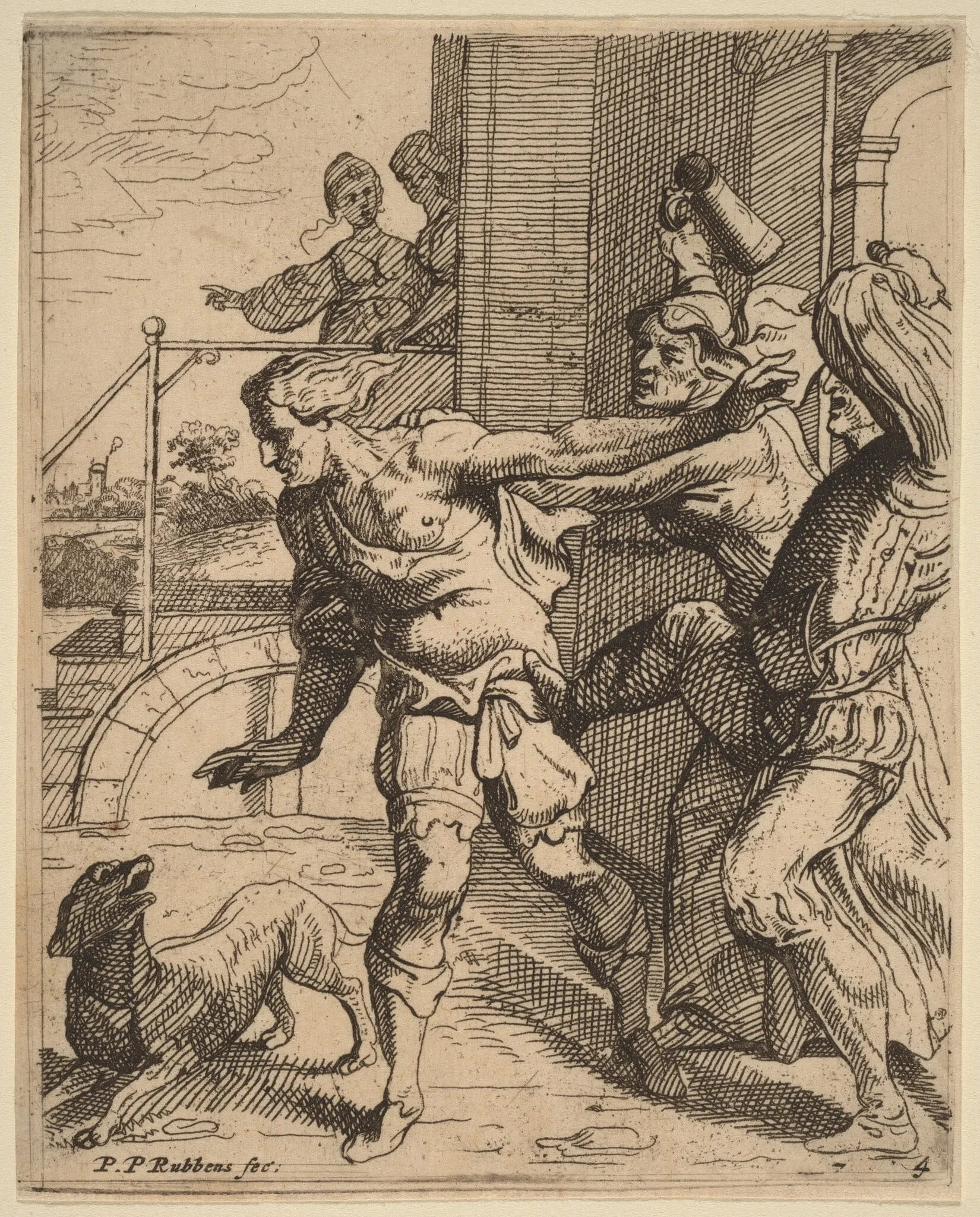 The Prodigal Son Driven from the Tavern, by Theodoor van Thulden, ink, 1638