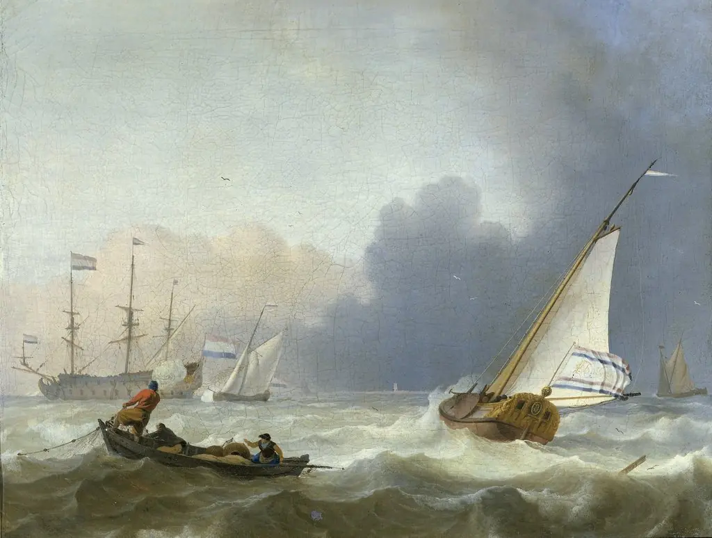 Rough sea with a Dutch yacht under sail