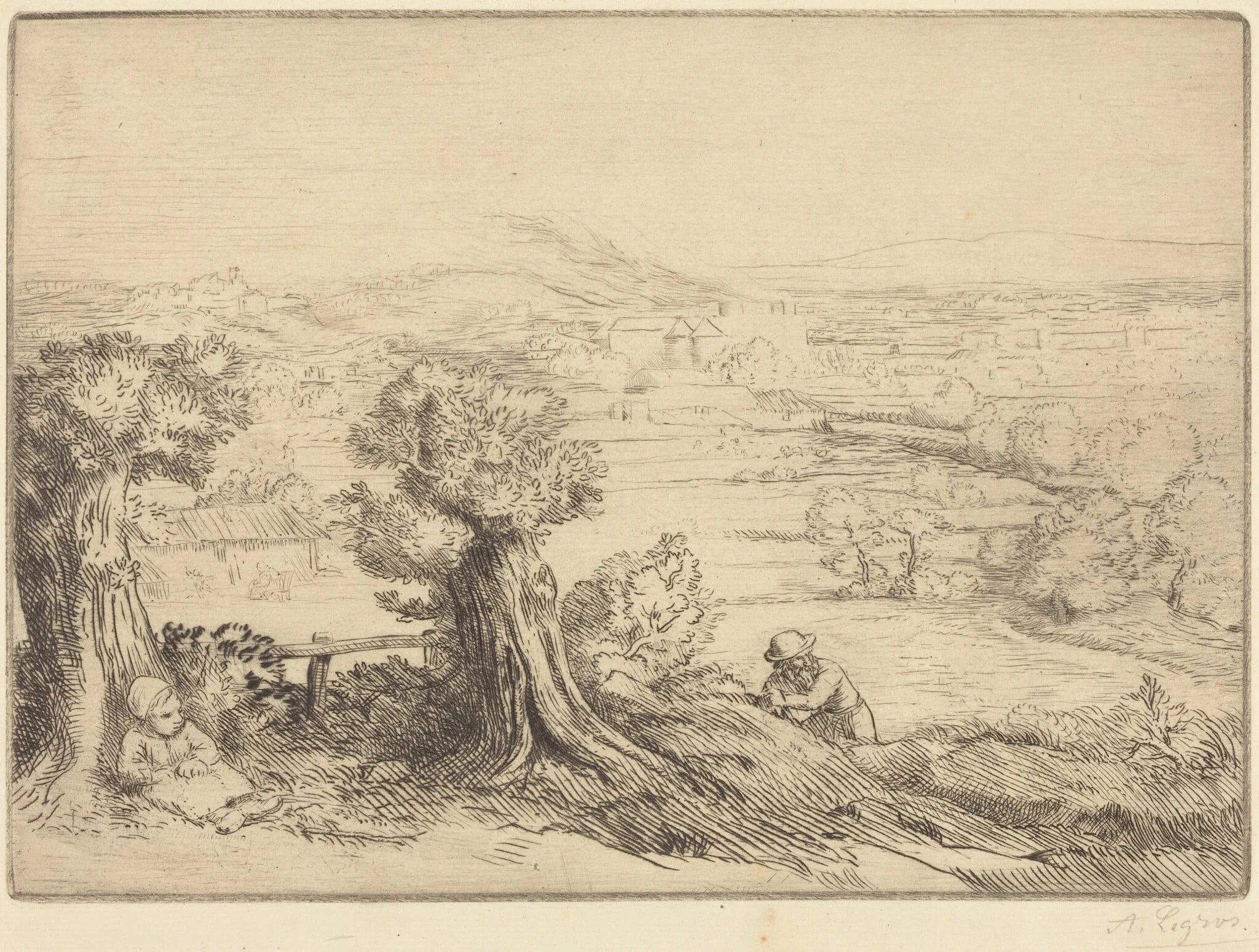 Remembrance of a Valley in Bourgogne (Souvenir d'une vallee en Bourgogne), by Alphonse Legros, ink, 1874