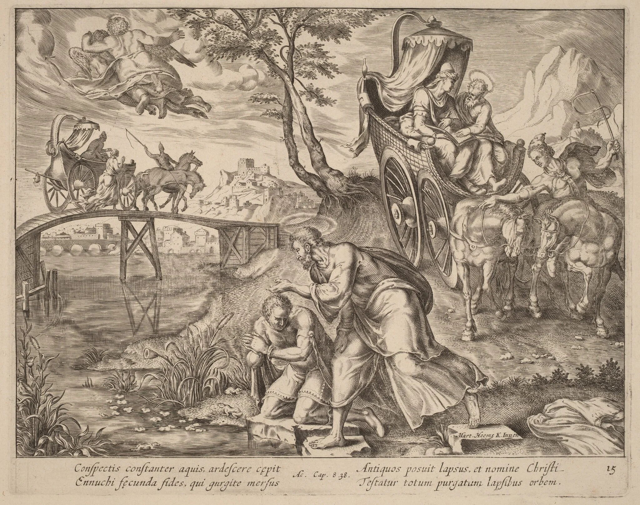 The Baptism of the Eunuch by Saint Philip, by Philip Galle, ink, 1574