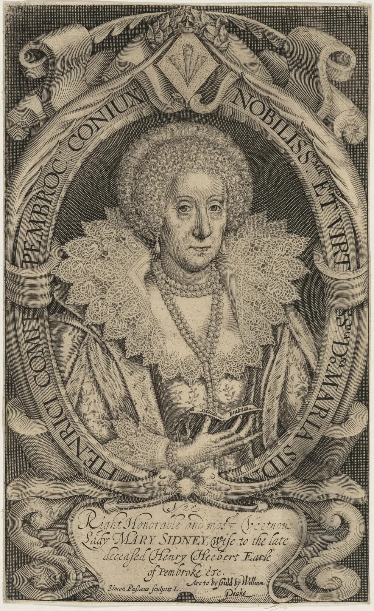 Mary Sidney, Countess of Pembroke, by Simon van de Passe, ink, 1621