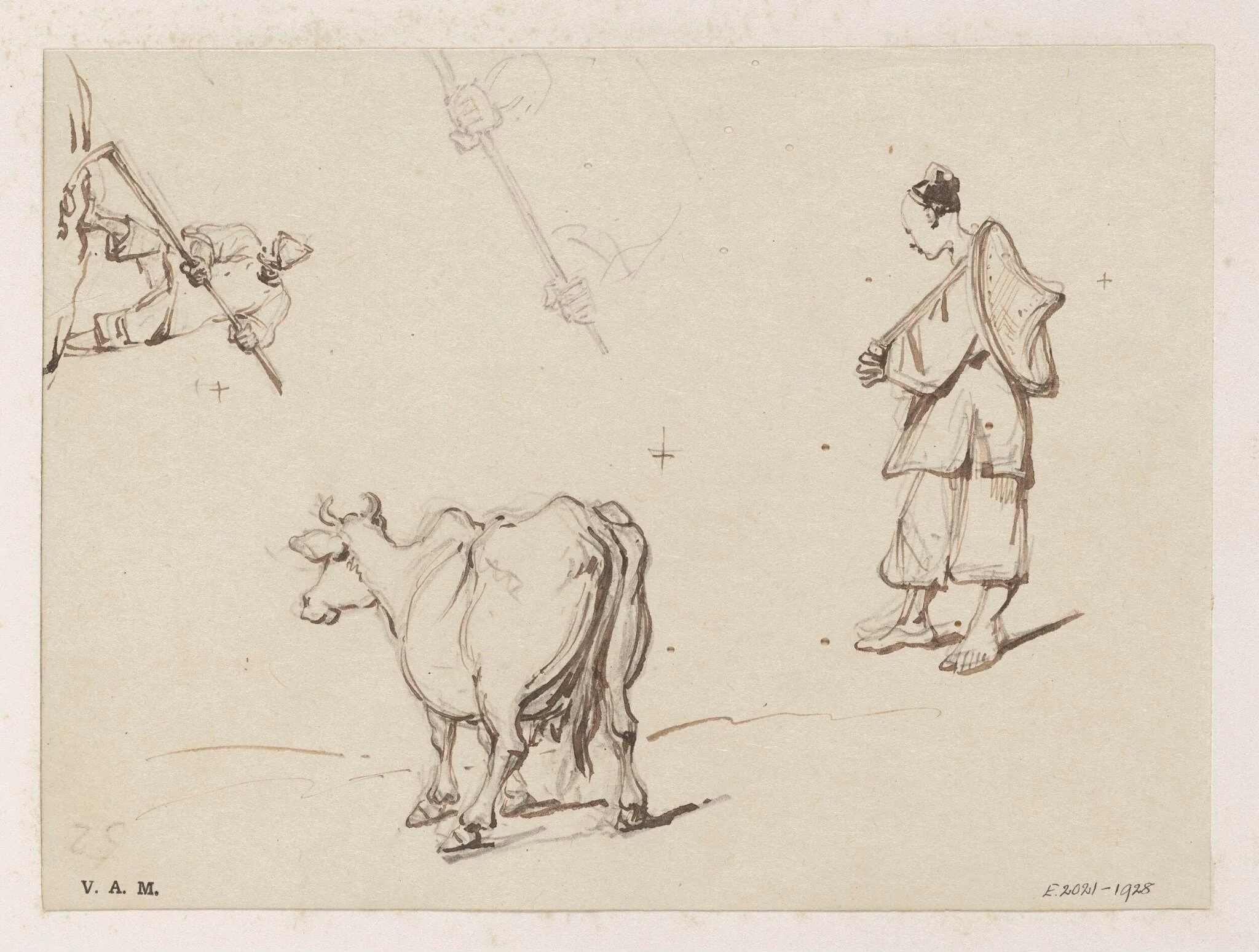 Drawings of figures and a cow, by George Chinnery, 19