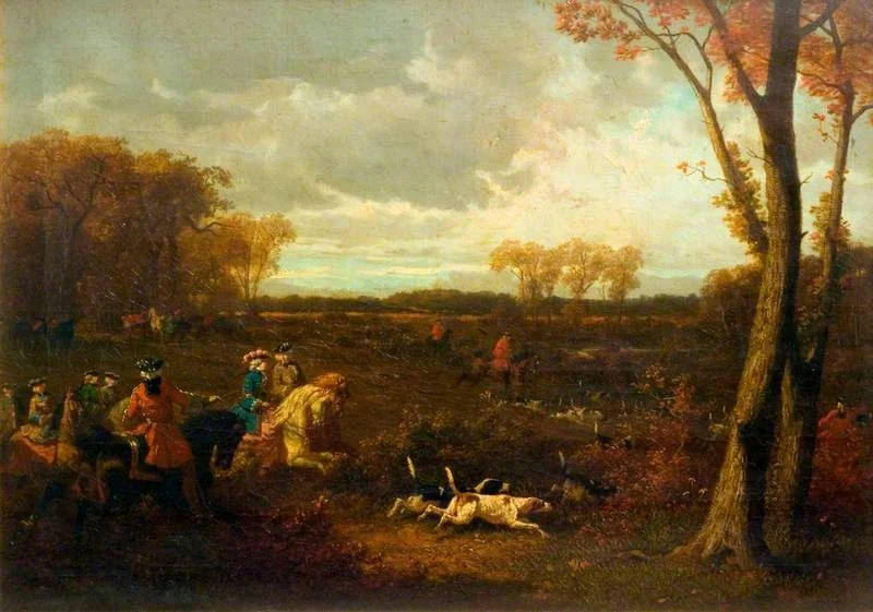 An Eighteenth Century Hunting Scene, by Henri de Montpezat, oil, 1848