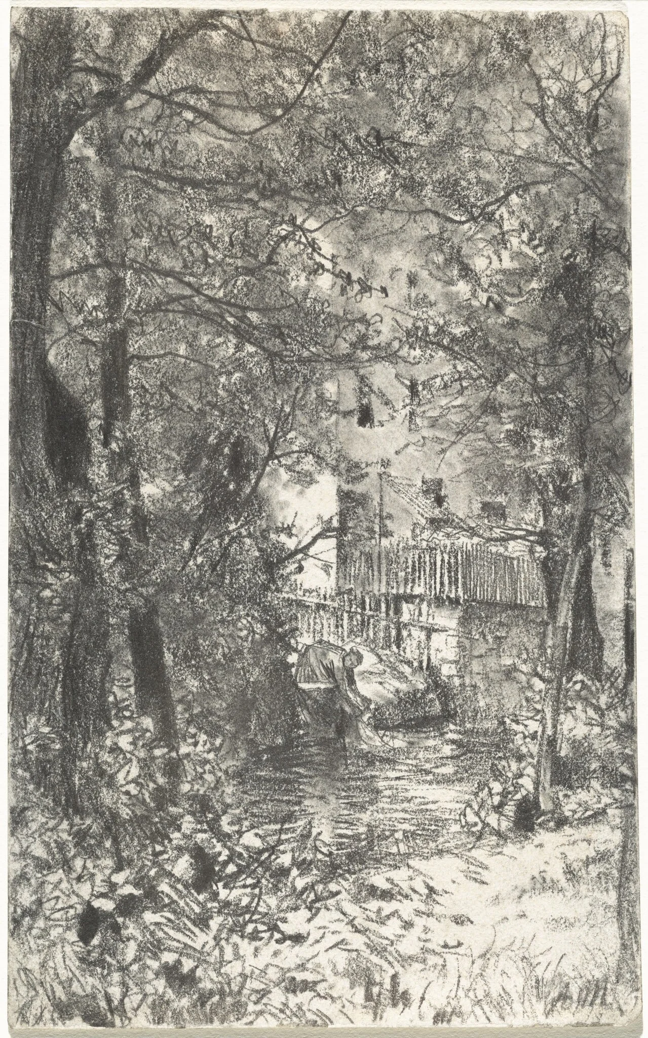 Landscape with a Washerwoman, by Adolph von Menzel, graphite, 1890