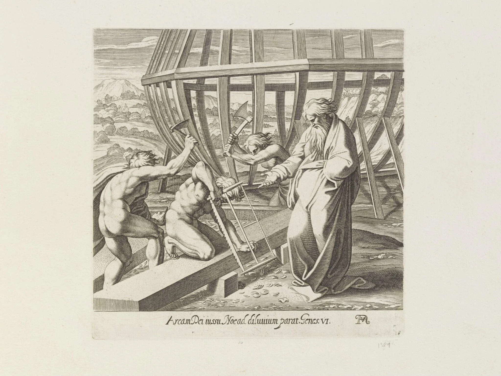 Noah building the Ark, by Francesco Villamena, 1626