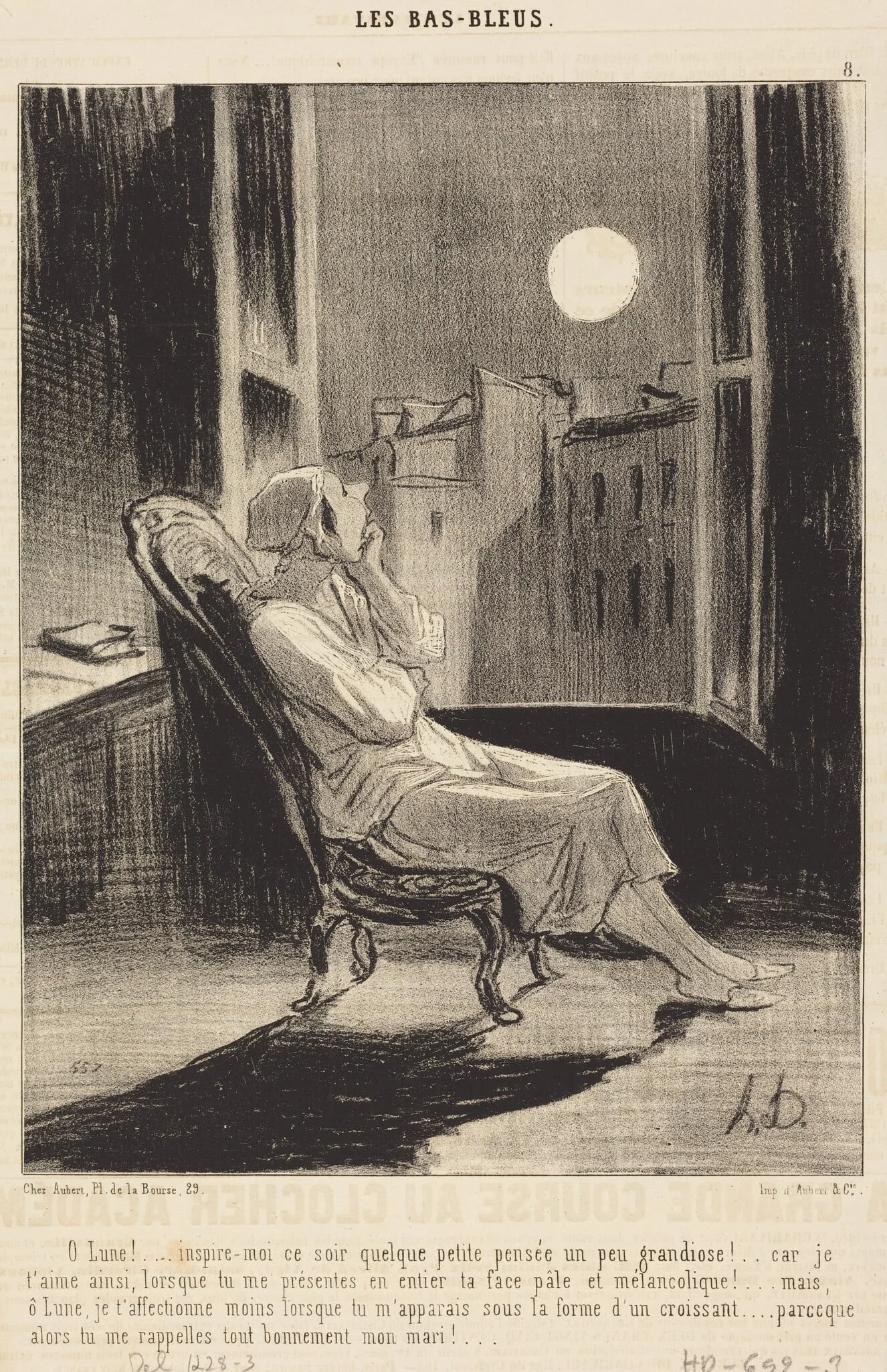 O Lune!... inspire-moi ce soir quelque petite pensée..., by Honoré Daumier, ink, 1844