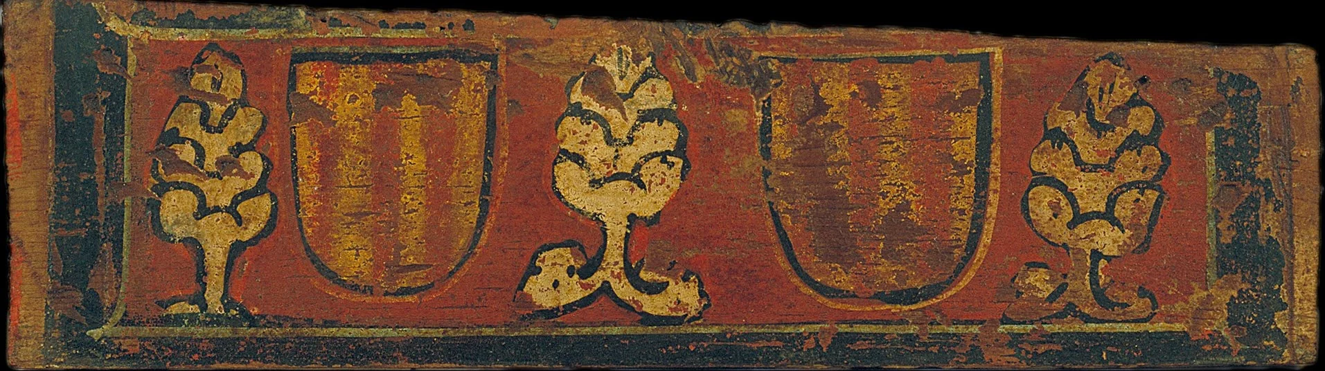 Small coffered ceiling panel with striped coats of arms of the House of Barcelona and plant motifs, by Unknown, unspecified