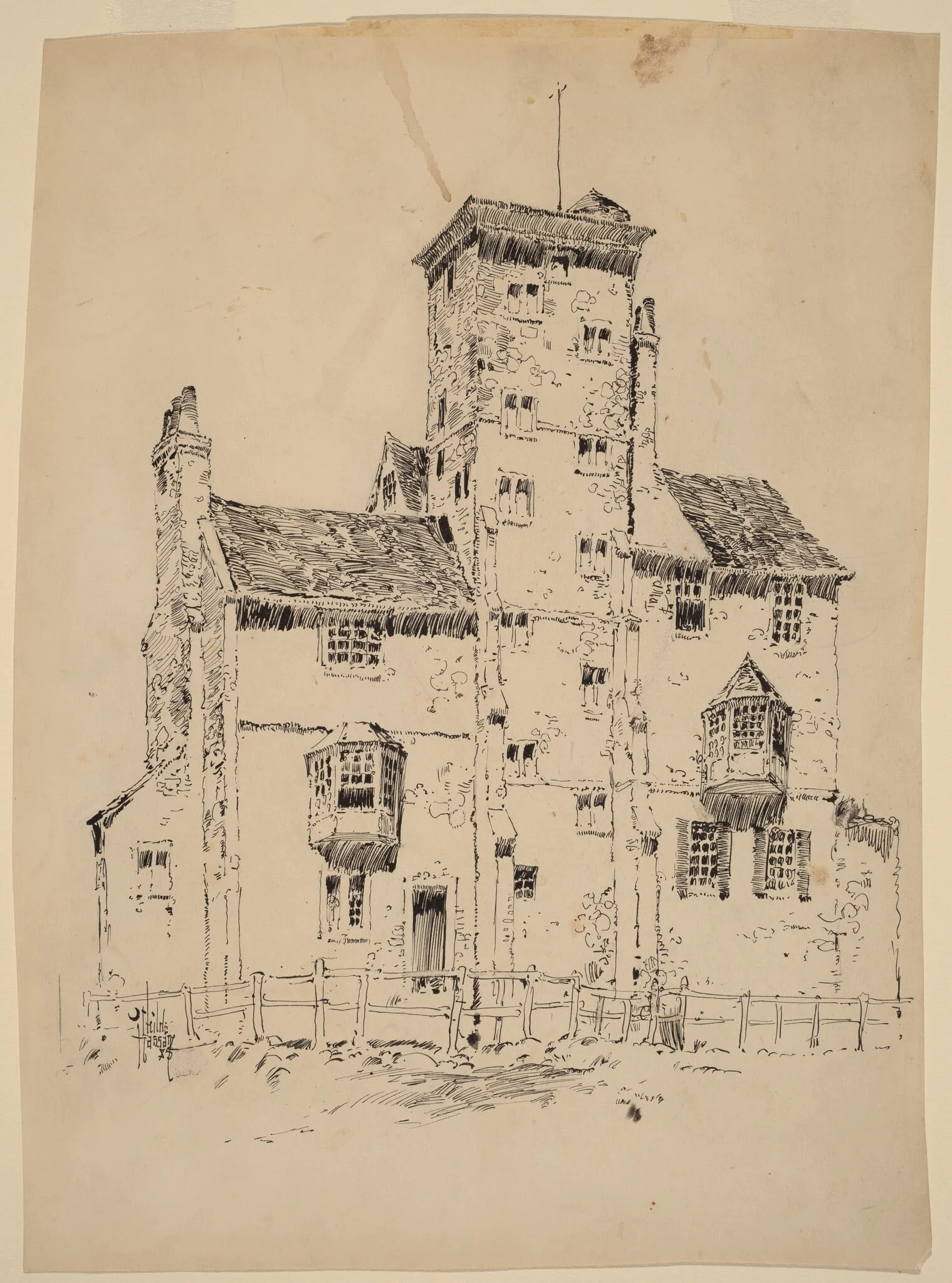 Norman Structure, by Childe Hassam, ink, 1885