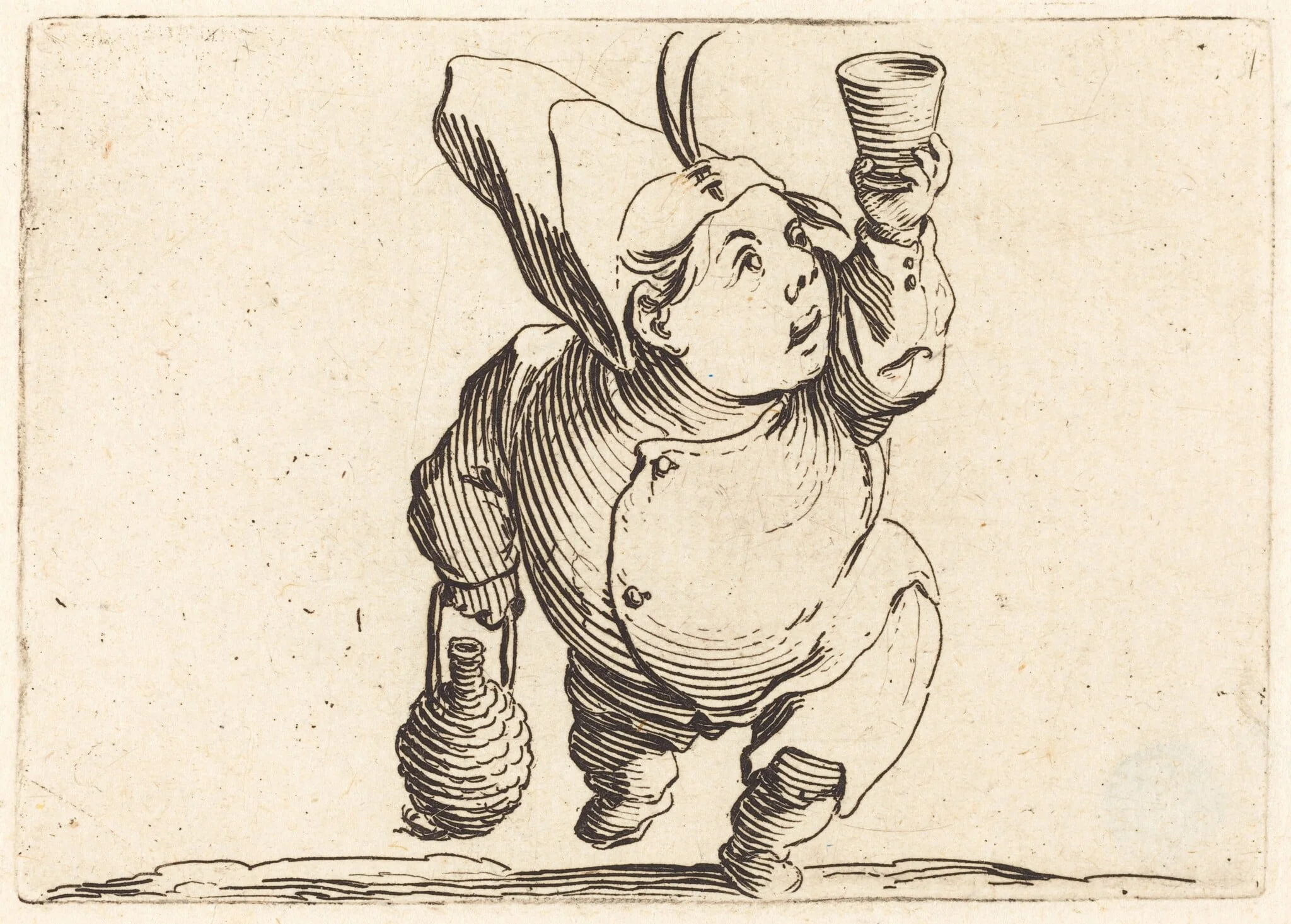 The Drinker, Front View, by Jacques Callot, ink, 1622