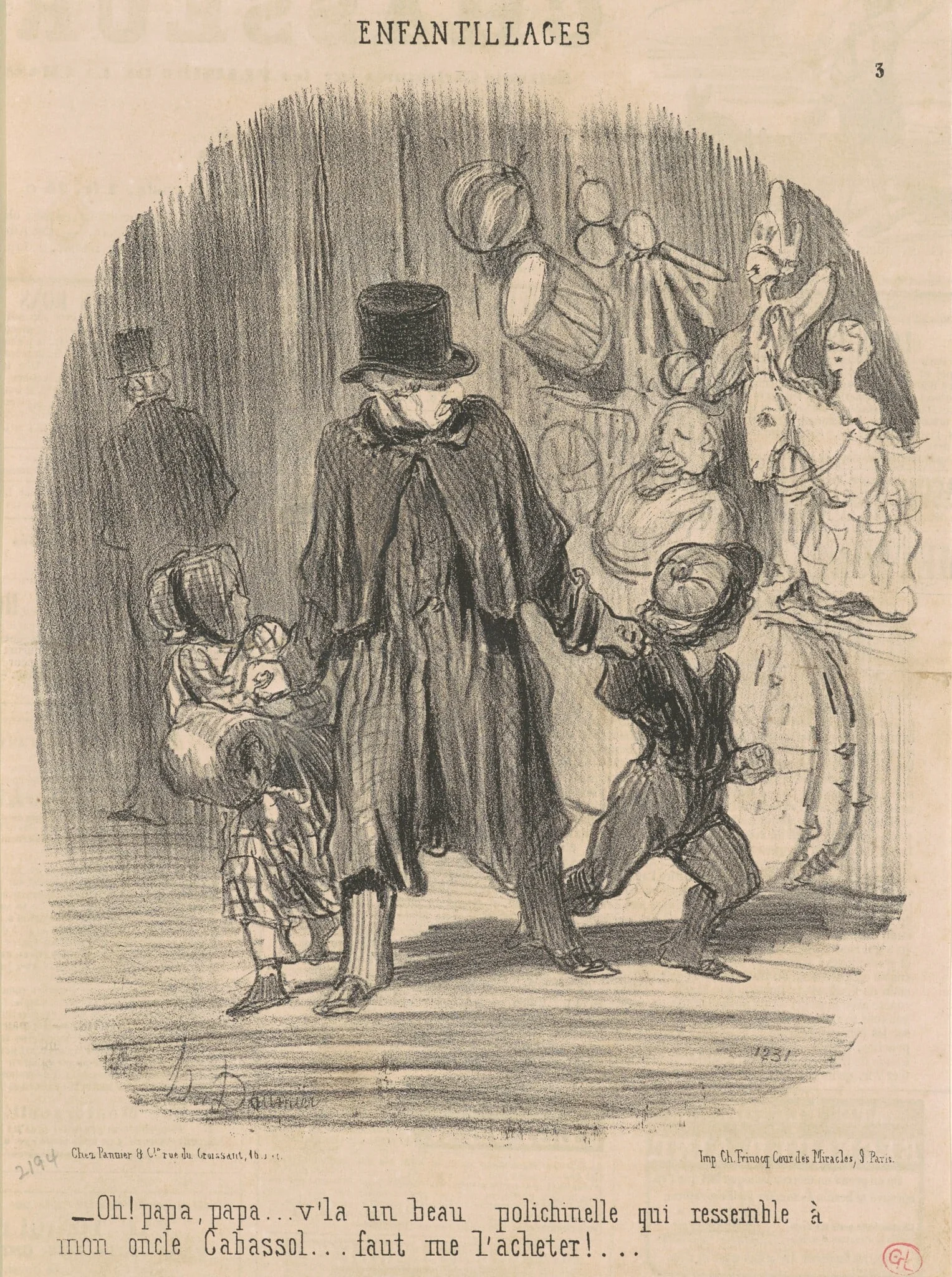 Oh! Papa, papa ...v'la un beau ..., by Honoré Daumier, ink, 1851