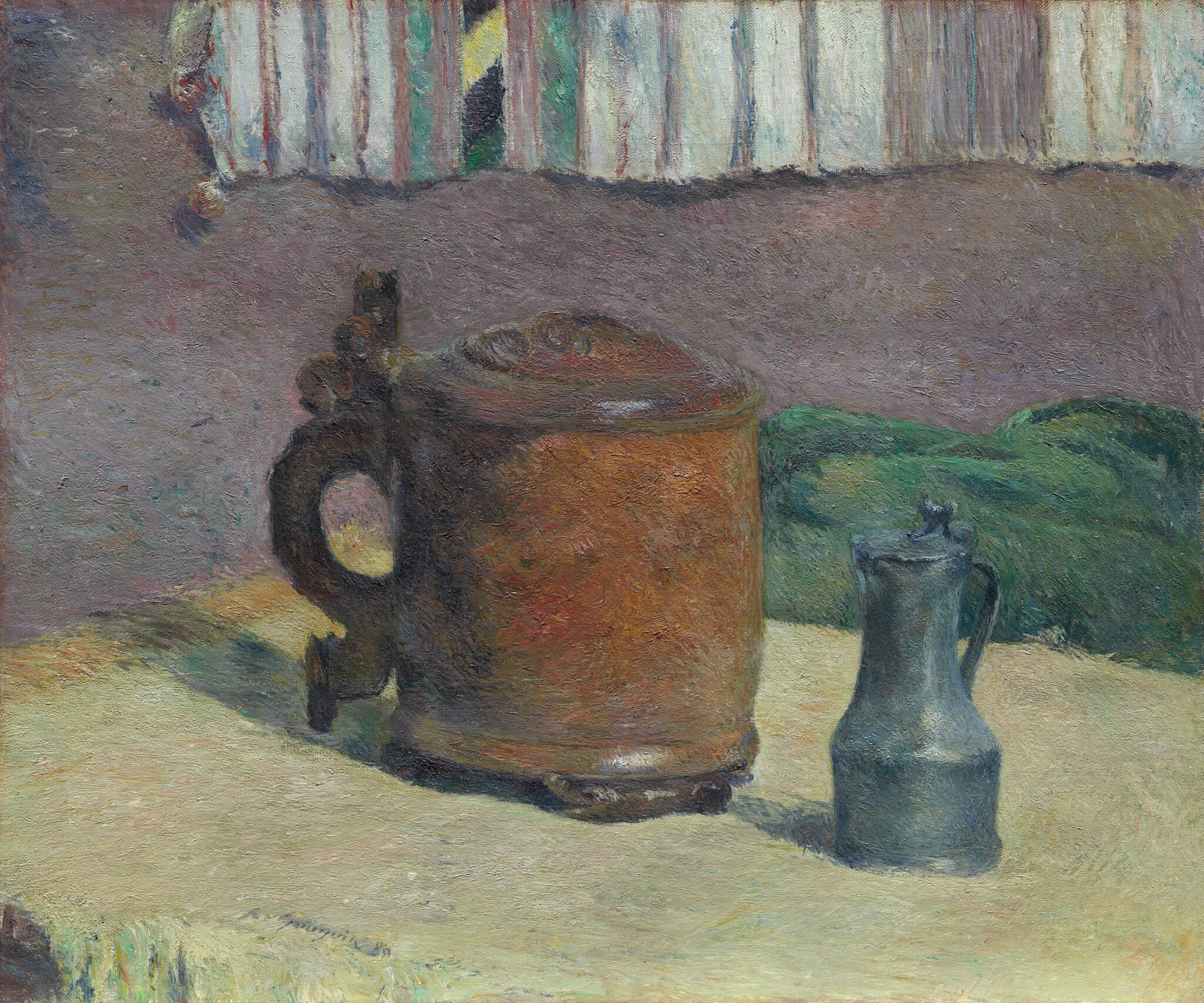 Still Life: Wood Tankard and Metal Pitcher, by Paul Gauguin, oil, 1880