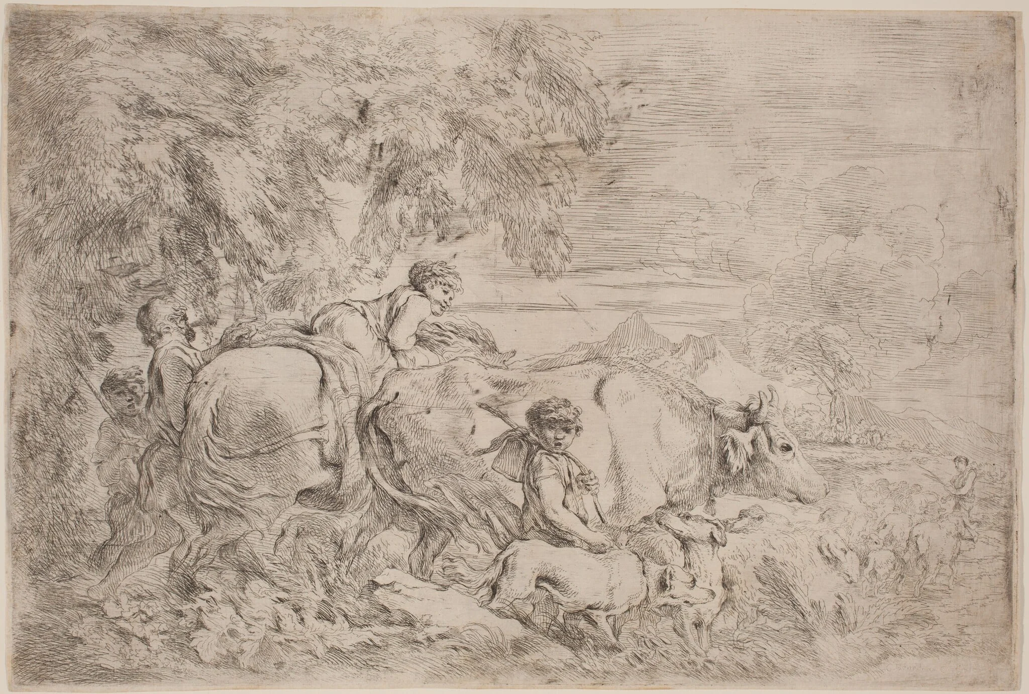 Shepherds Following Their Flock, by Giovanni Benedetto Castiglione, ink, 1655