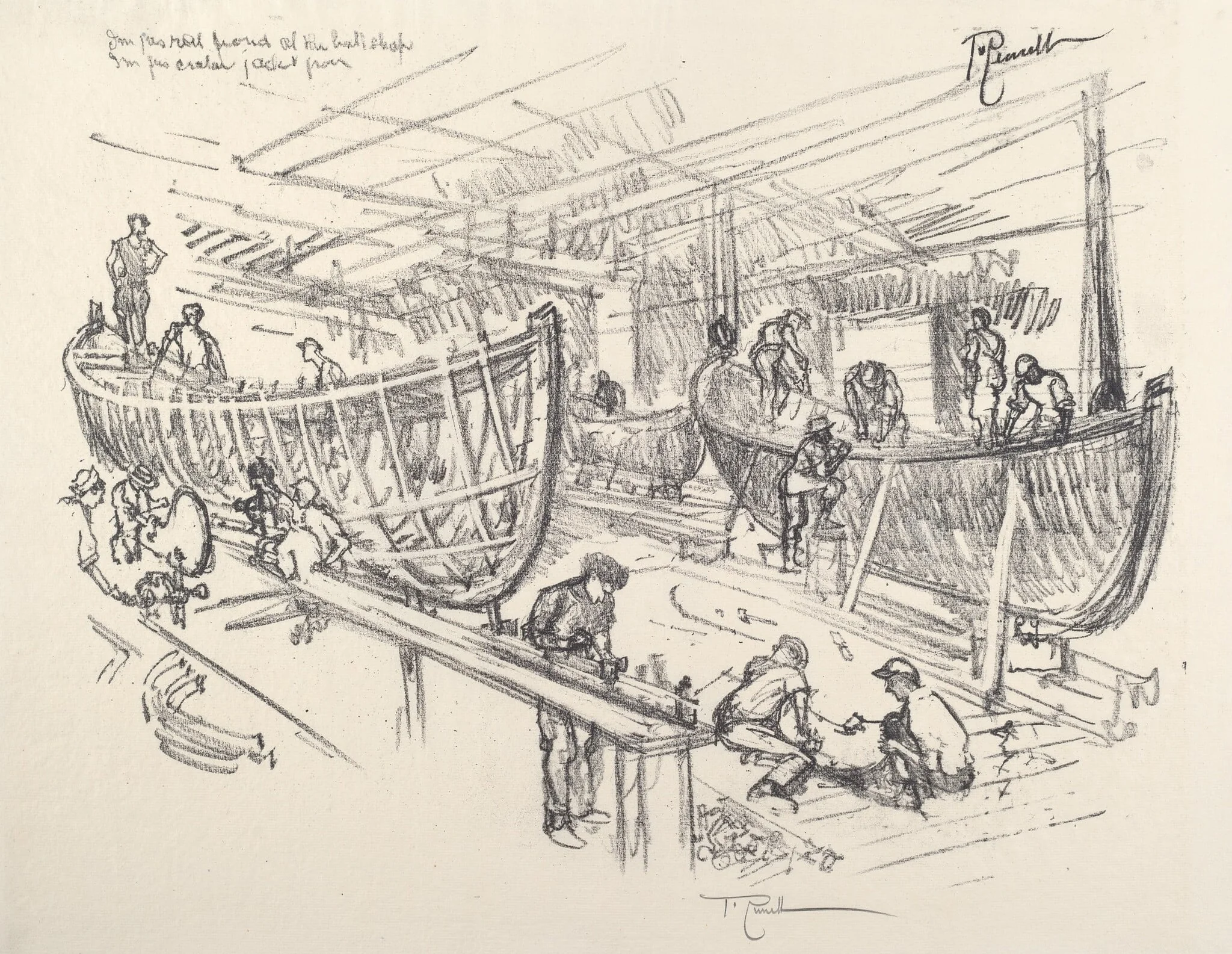 The Boat Builders, by Joseph Pennell, ink, 1917