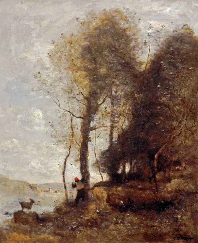 The Goatherd, by Jean Baptiste Camille Corot, oil, 1872
