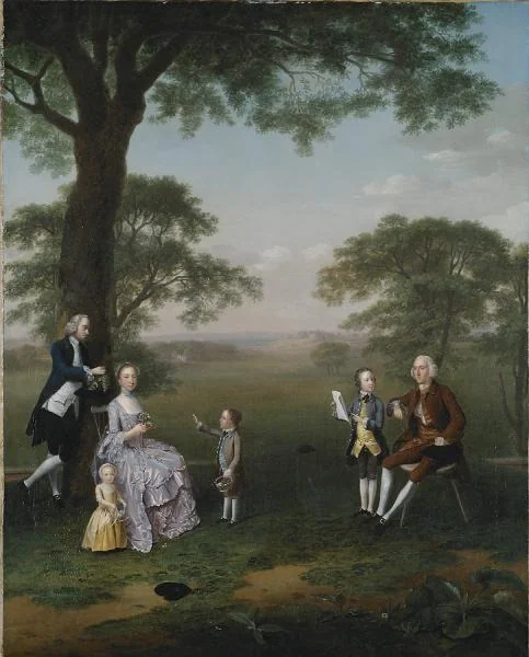 The Clavey family in their garden at Hampstead, by Arthur Devis, oil, 1754