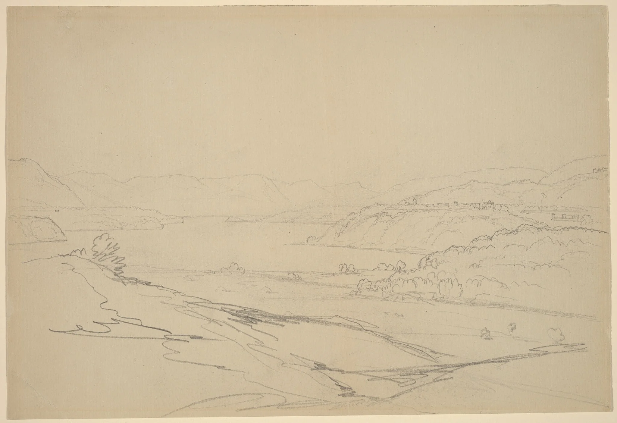 West Point from Storm King, by John William Casilear, graphite, 1852