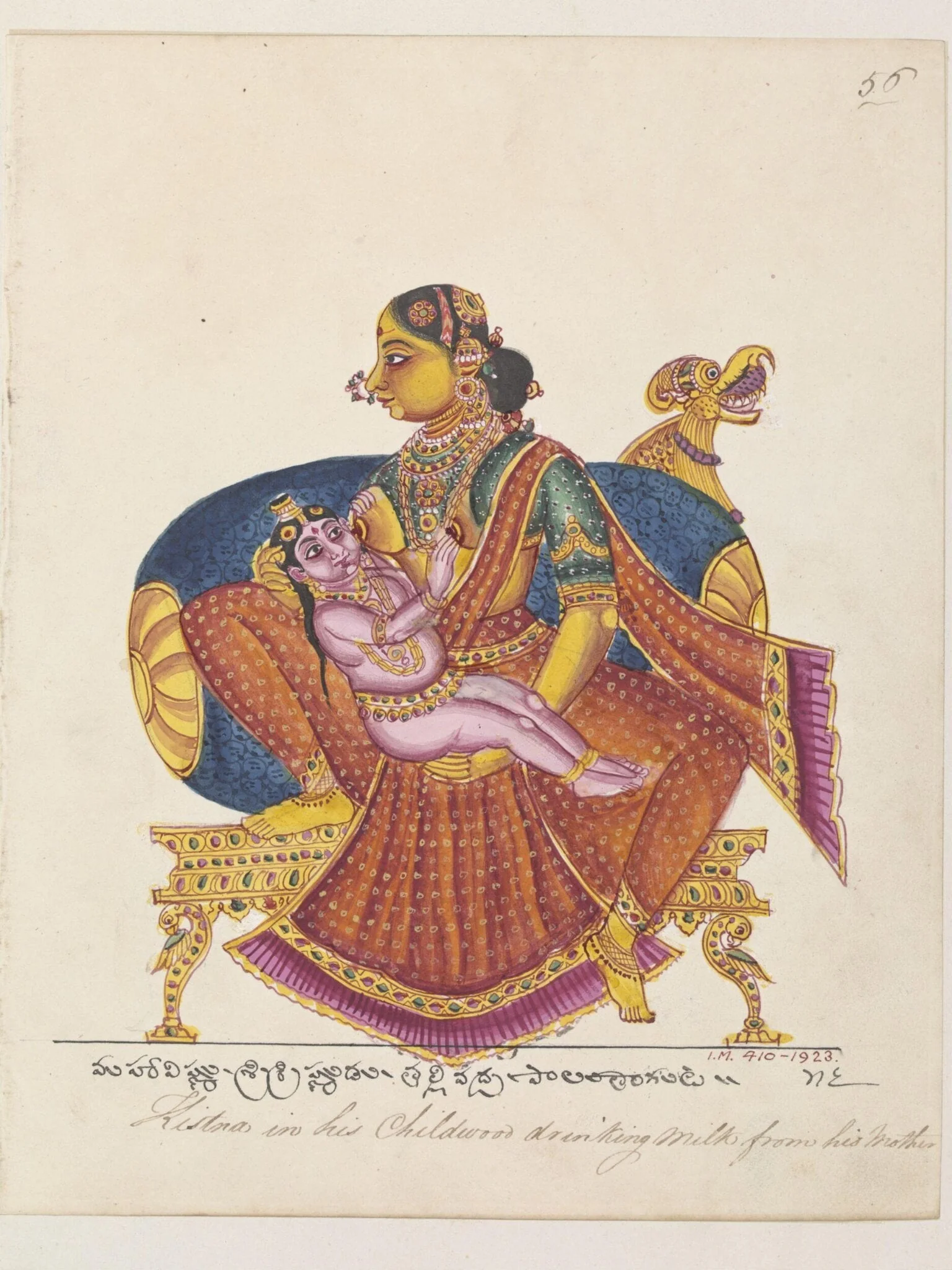 Yasoda suckling Krishna., by Unknown, paint, 1820