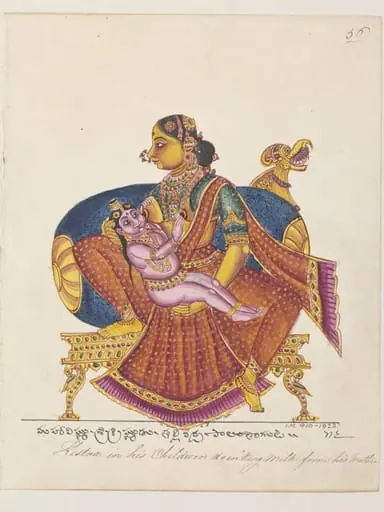 Yasoda suckling Krishna.