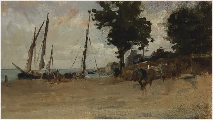 A Shore Scene, Furled Sails