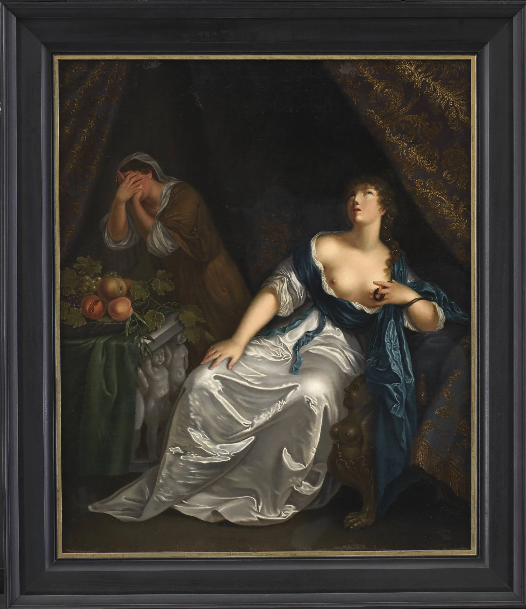 The Death of Cleopatra. Laterally reversed copy after Caspar Netscher in the Staatliche Kunsthalle in Karlsruhe