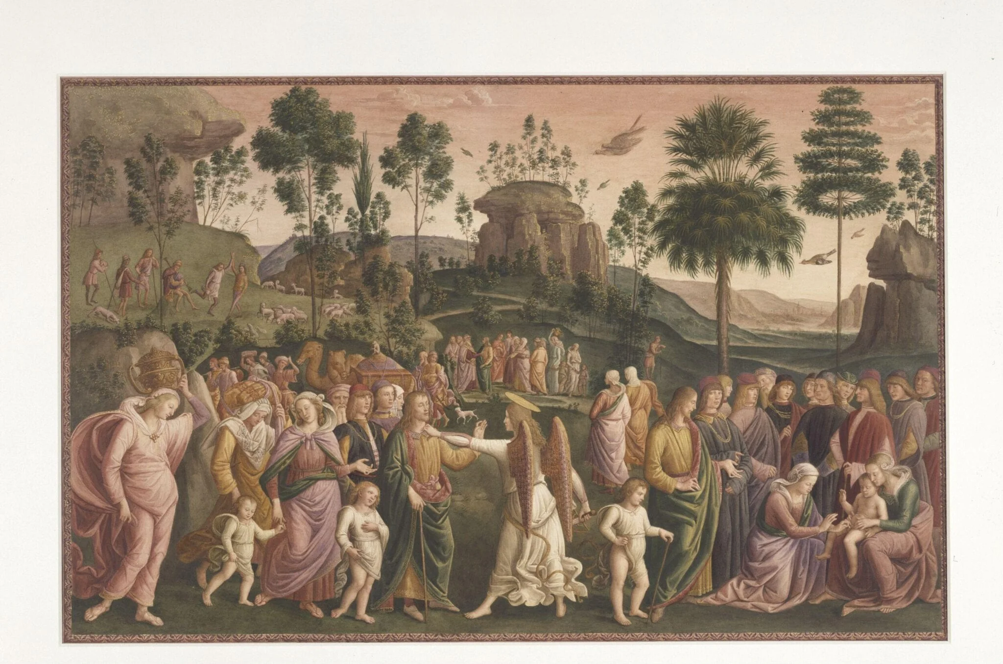 Copy after the painting Moses and the Angel by  Perugino in the Collegio del Cambio, Perugia., by Eliseo Fattorini, watercolor, 1871