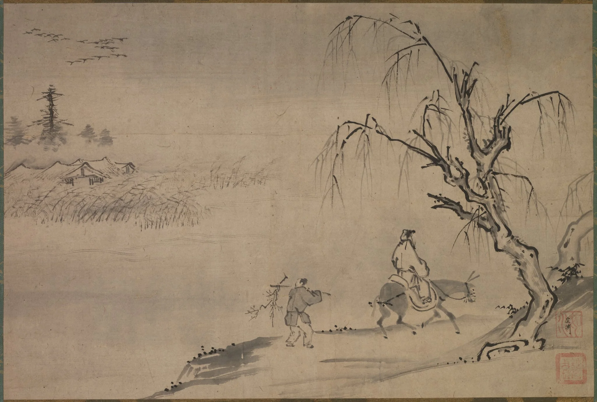 Chinese Literatus in an Autumn Landscape, by Josui Sōen, unspecified, 1404