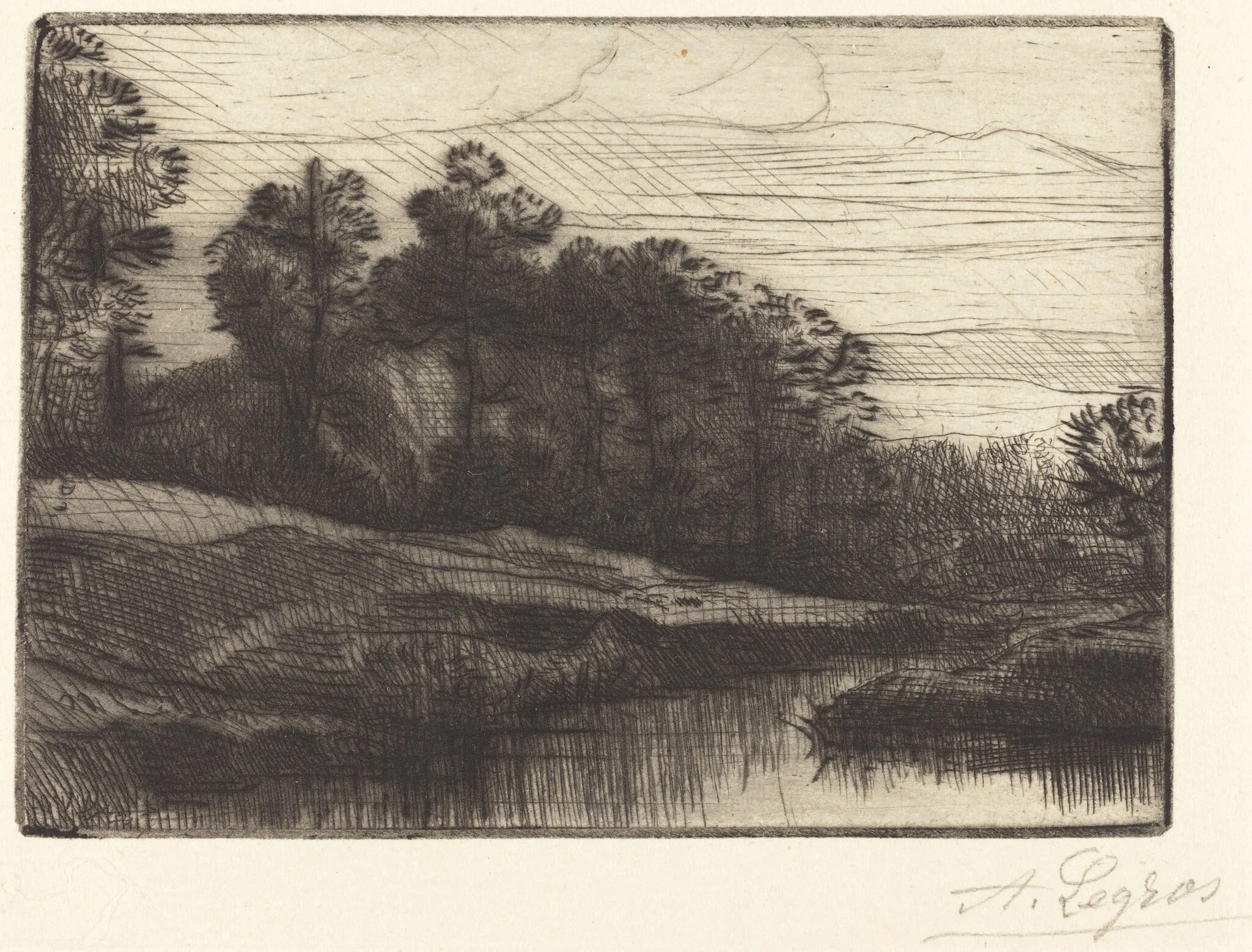 Sunset (Le soir (Coucher de soleil)), by Alphonse Legros, ink, 1874