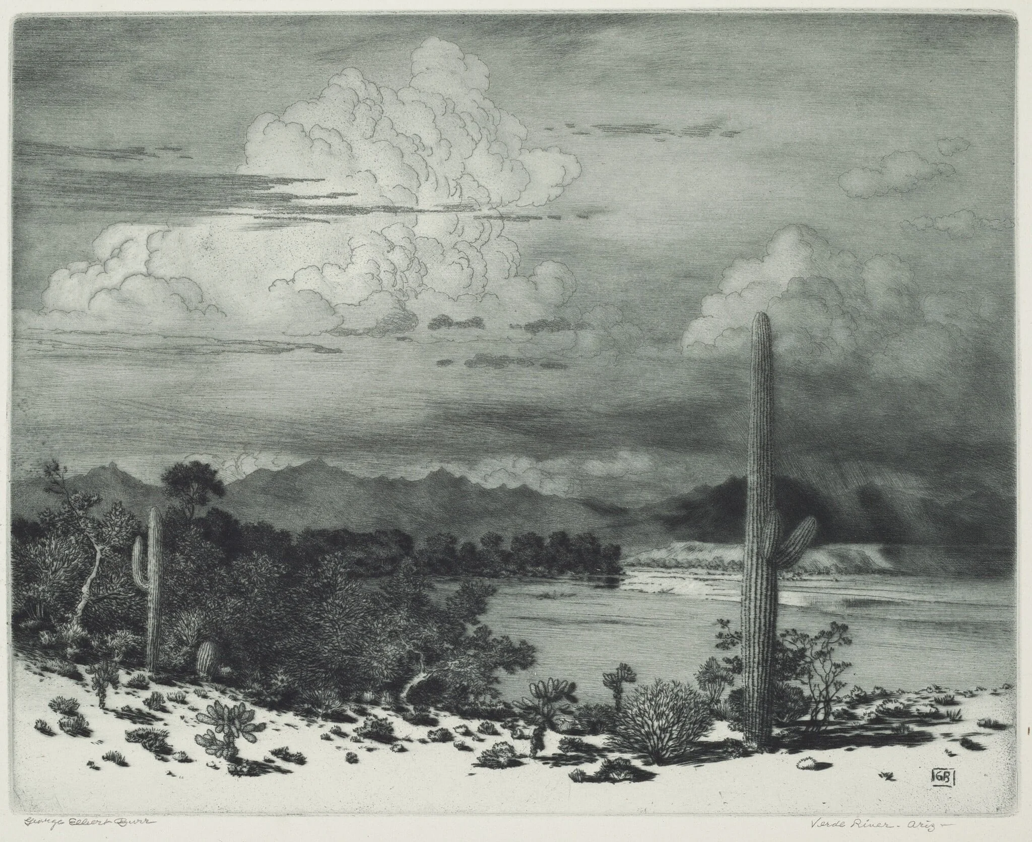 Verde River, Arizona, by George Elbert Burr, ink, 1932