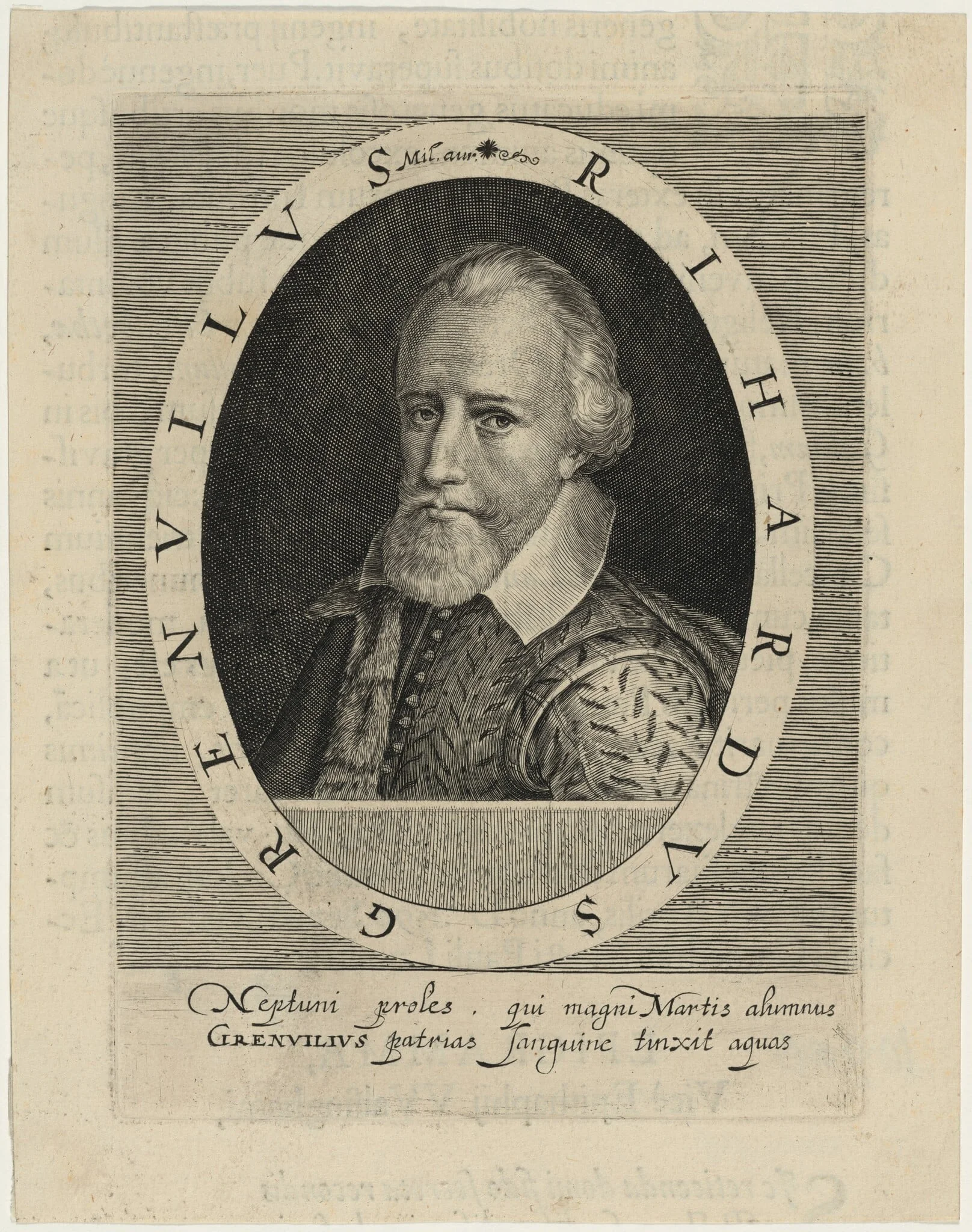 Sir Richard Grenville, Naval Commander, by Willem de Passe, ink, 1620