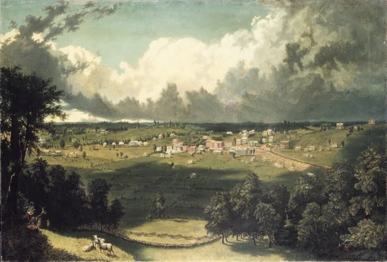 Panoramic Landscape with a View of a Small Town, by Unknown, oil, 1850