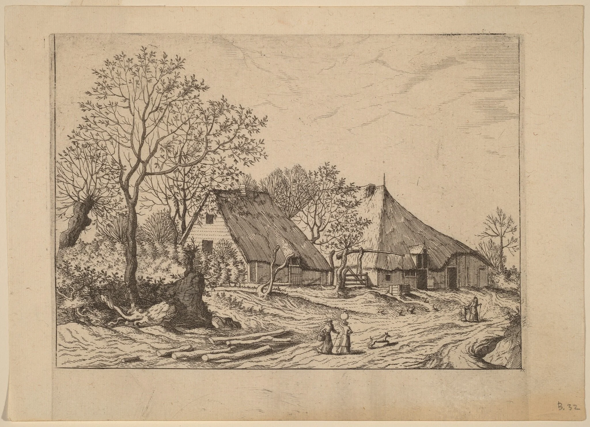 Farm with Shed and Draw Well, by Lucas van Doetechum, ink, 1560