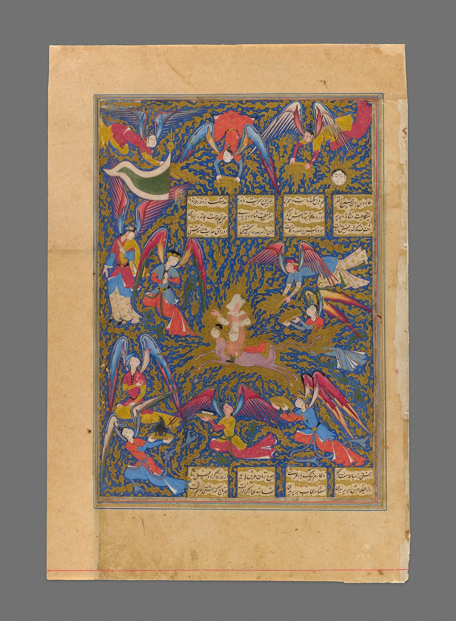 The Ascent of the Prophet to Heaven, page from the Khamsa of Nizami, by Unknown, unspecified, 1600