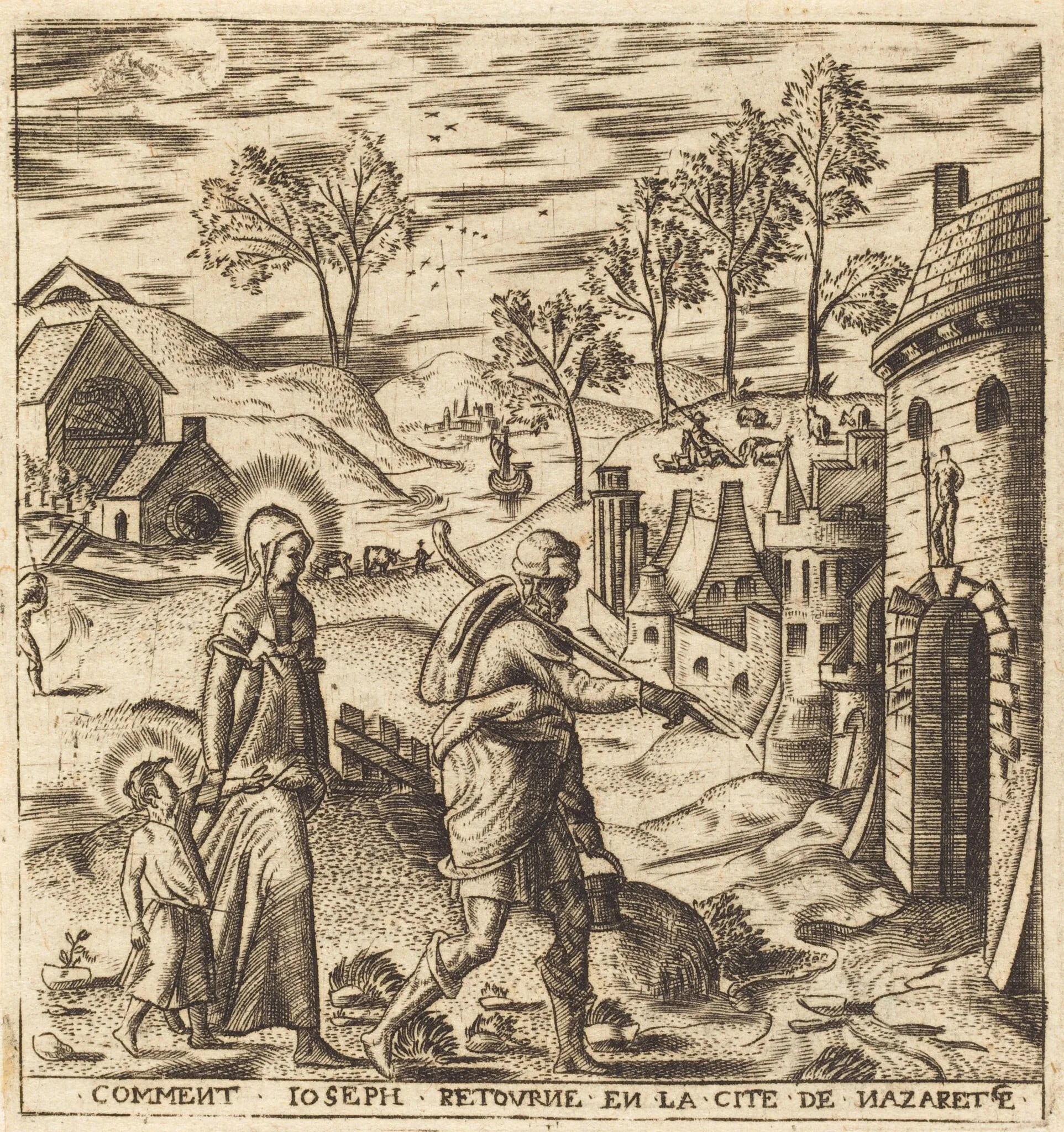 Joseph, Mary and Jesus Returning to Nazareth, by Léonard Gaultier, ink, 1578