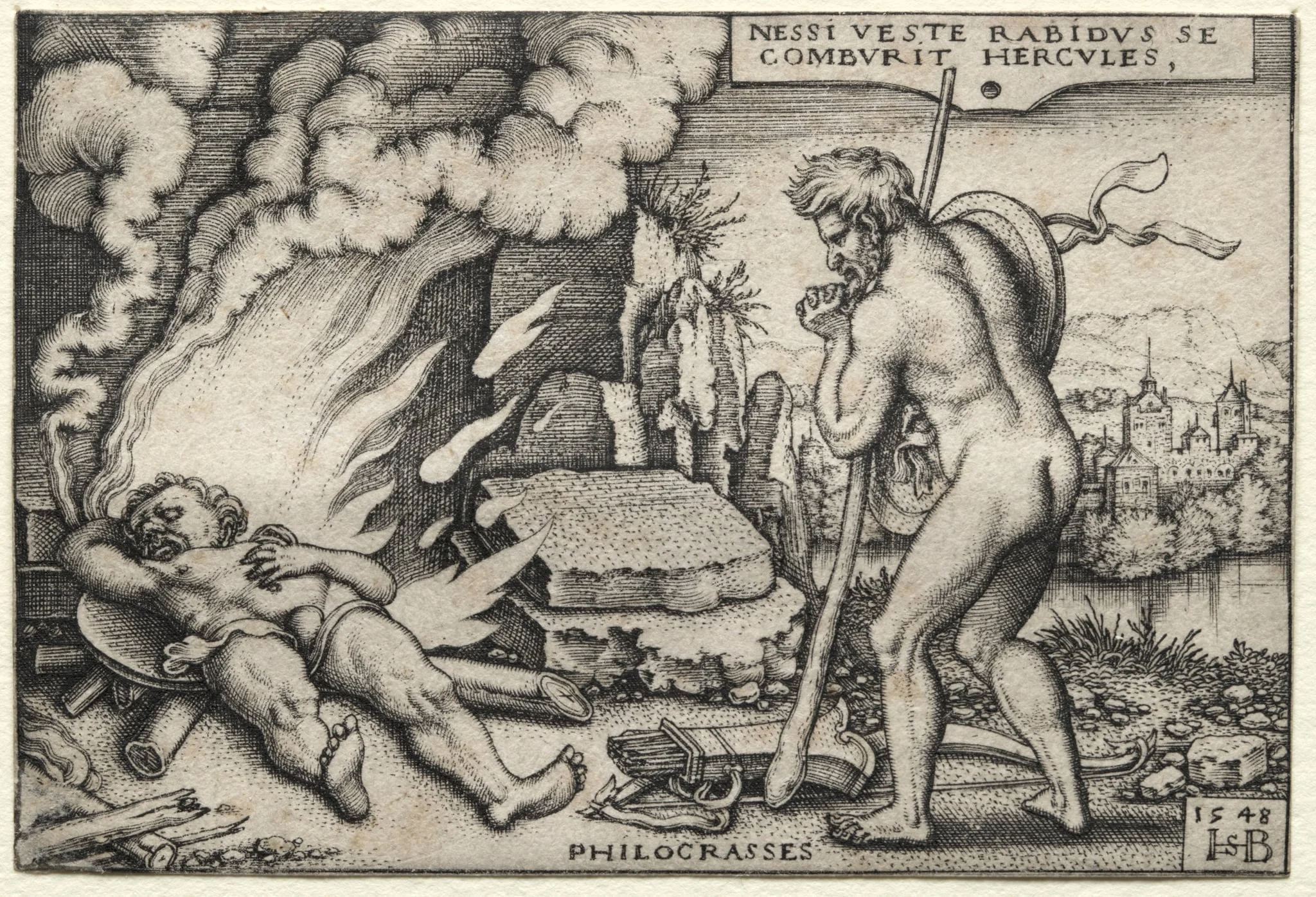 The Labors of Hercules: Hercules on his Pyre, by Sebald Beham, 1548