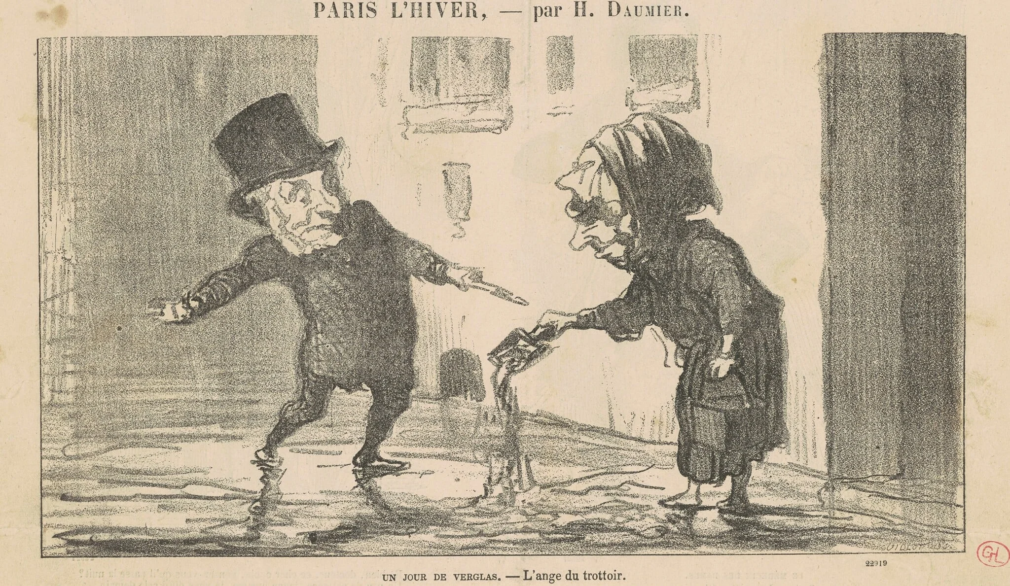 Un jour de verglas, by Honoré Daumier, ink, 1865