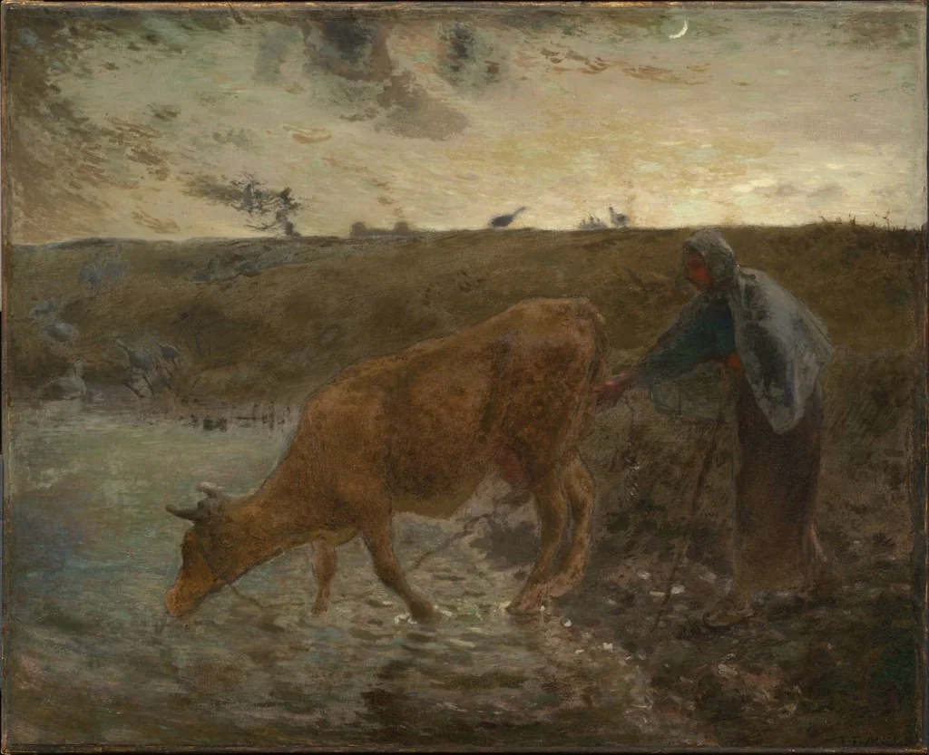 Peasant Watering her Cow, Evening, by Jean François Millet, oil, 1854