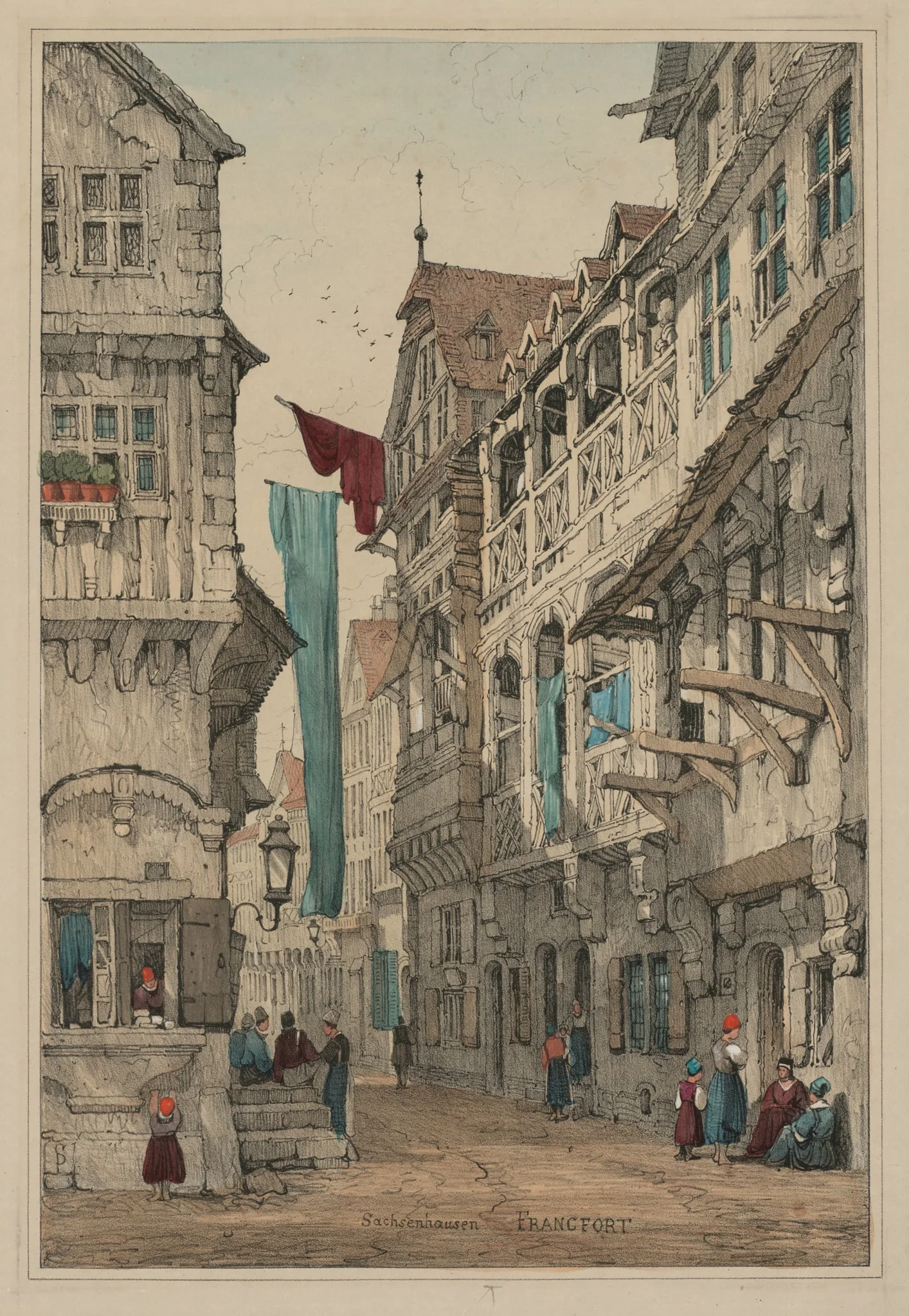 Facisimilies of Sketches made in Flanders and Germany: Sachsenhausen Francfort, by Samuel Prout, 1833