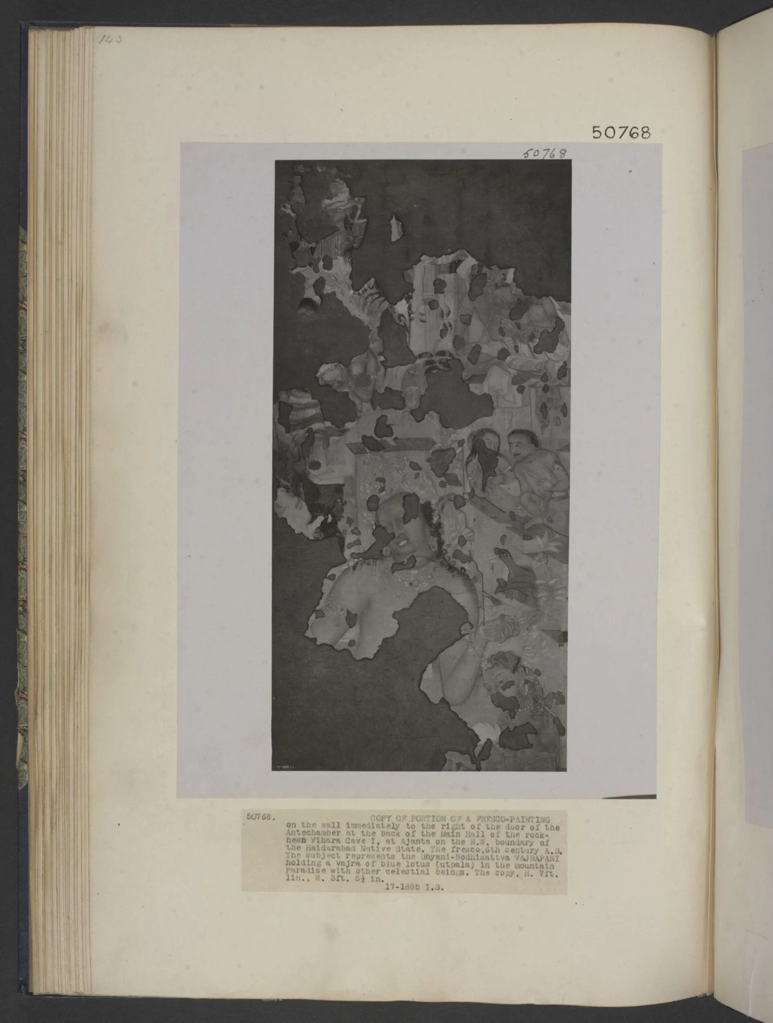 Copy of painting inside the caves of Ajanta (Cave 1), by John Griffiths, oil, 1878