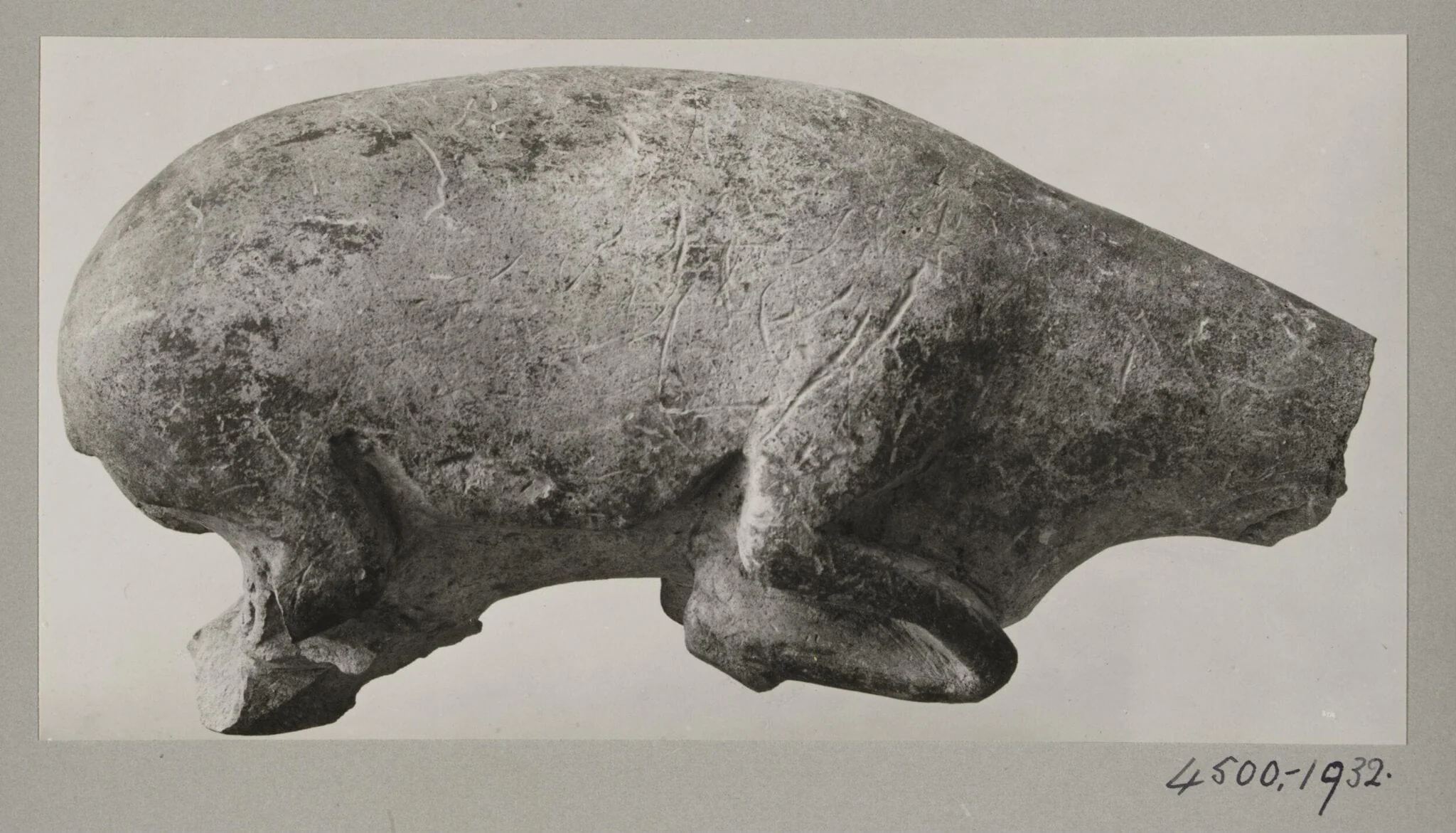 Prehistoric limestone sculpture of a deer, torso, by Unknown, photographic, 1934