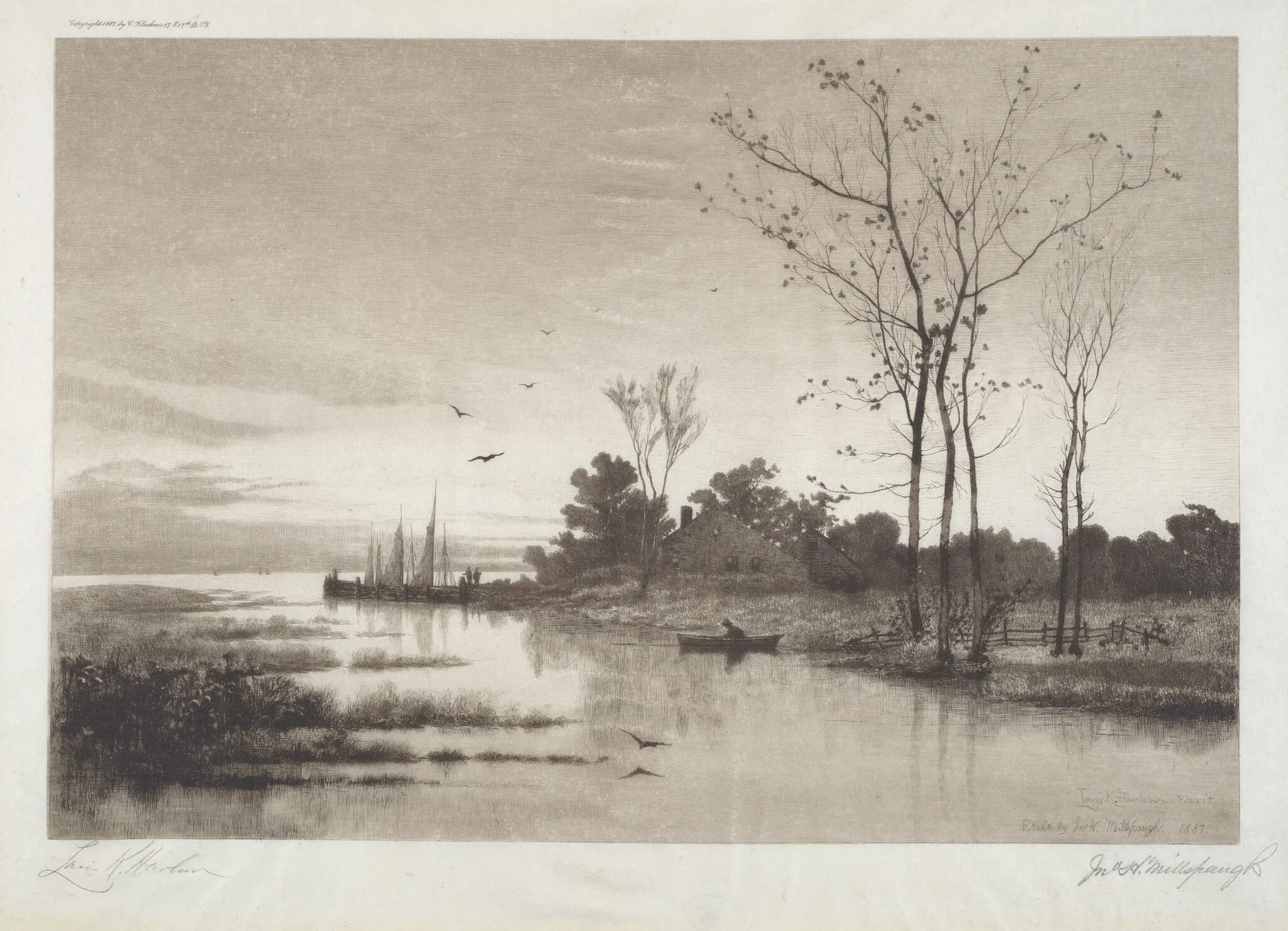 Shrewsbury River, by John Hill Millspaugh, ink, 1887