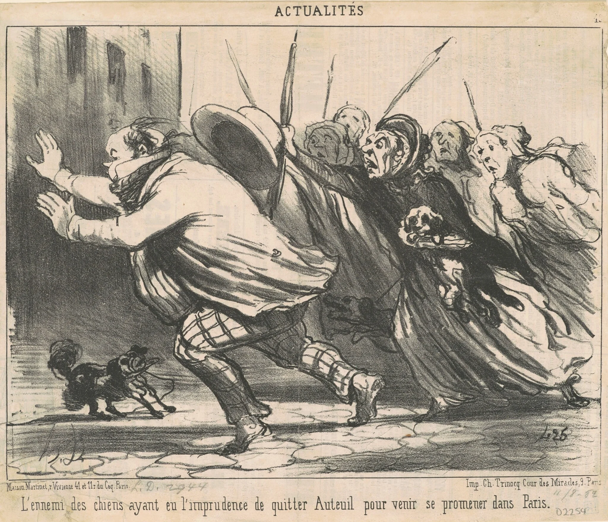 L'ennemi des chiens ayant eu l'imprudence ..., by Honoré Daumier, ink, 1852