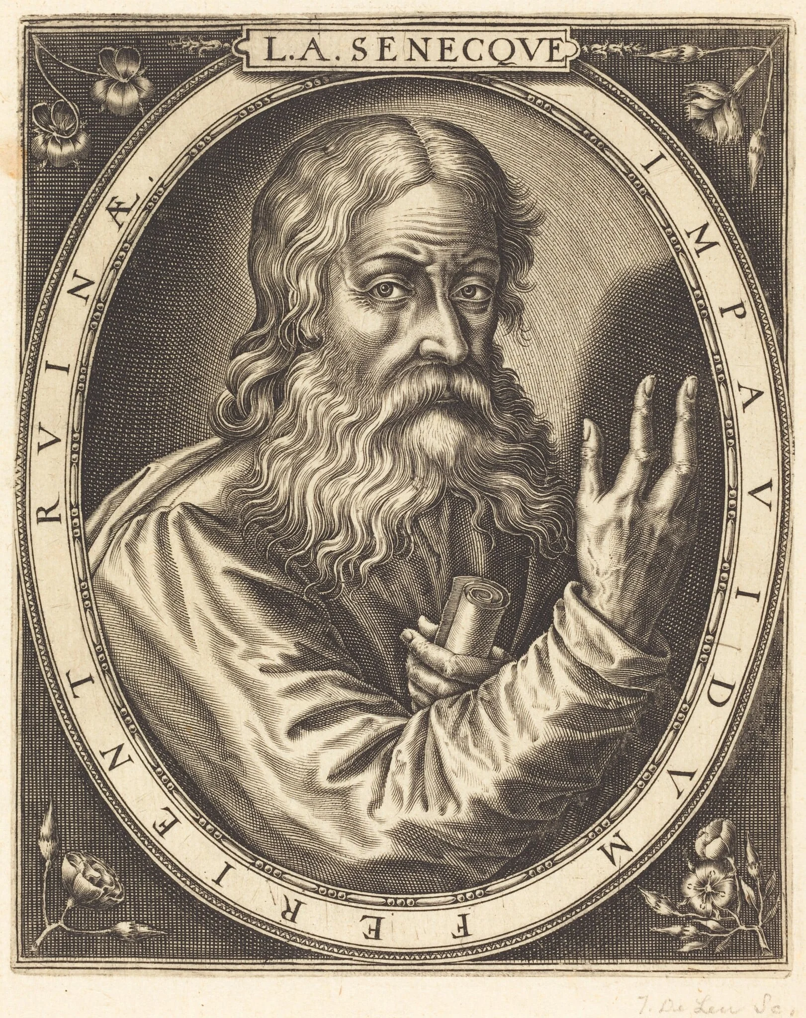 Seneca, by Thomas de Leu, ink, 1590