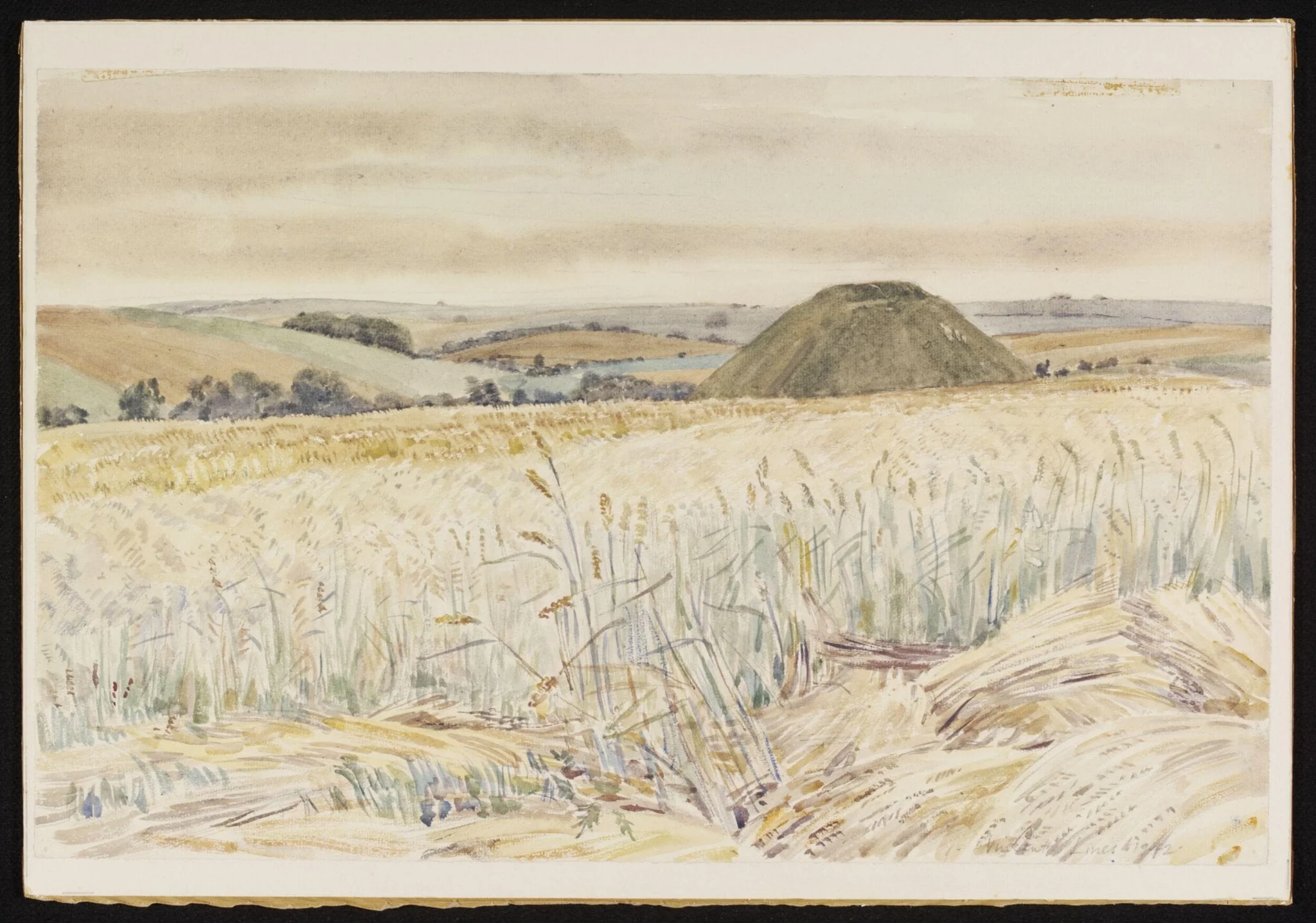Silbury Hill, Avebury, by Lines, watercolor, 1942