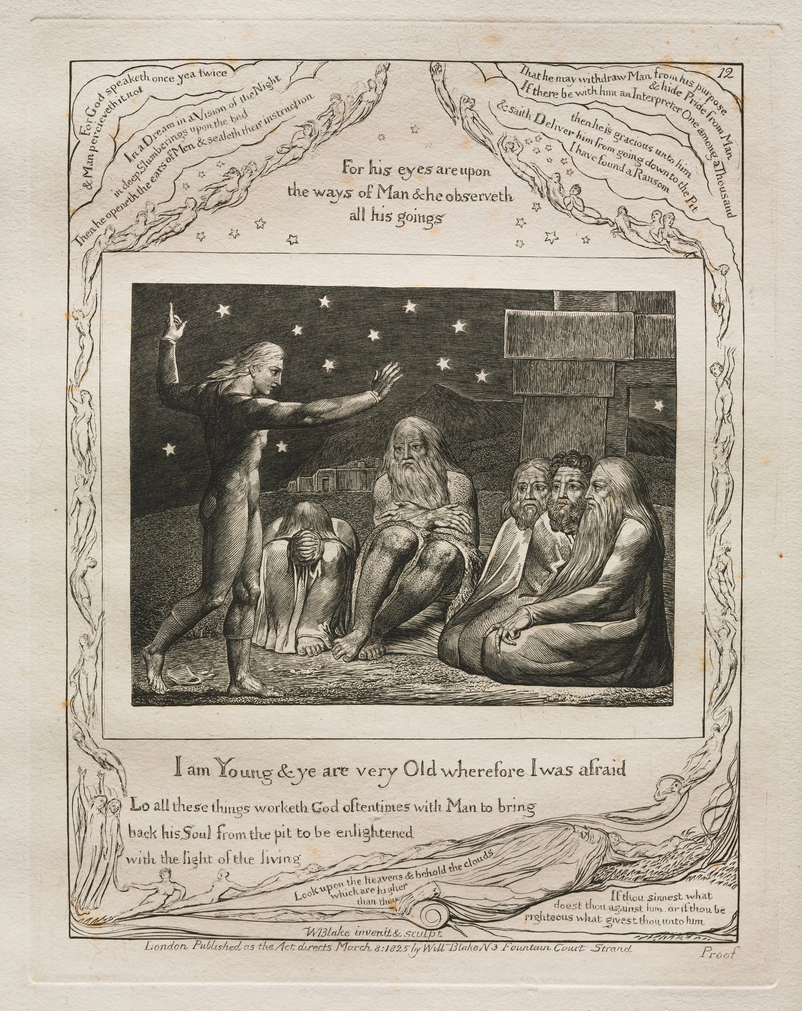 The Book of Job:  Pl. 12, I am Young and ye are very Old wherefore I was afraid, by William Blake, 1825