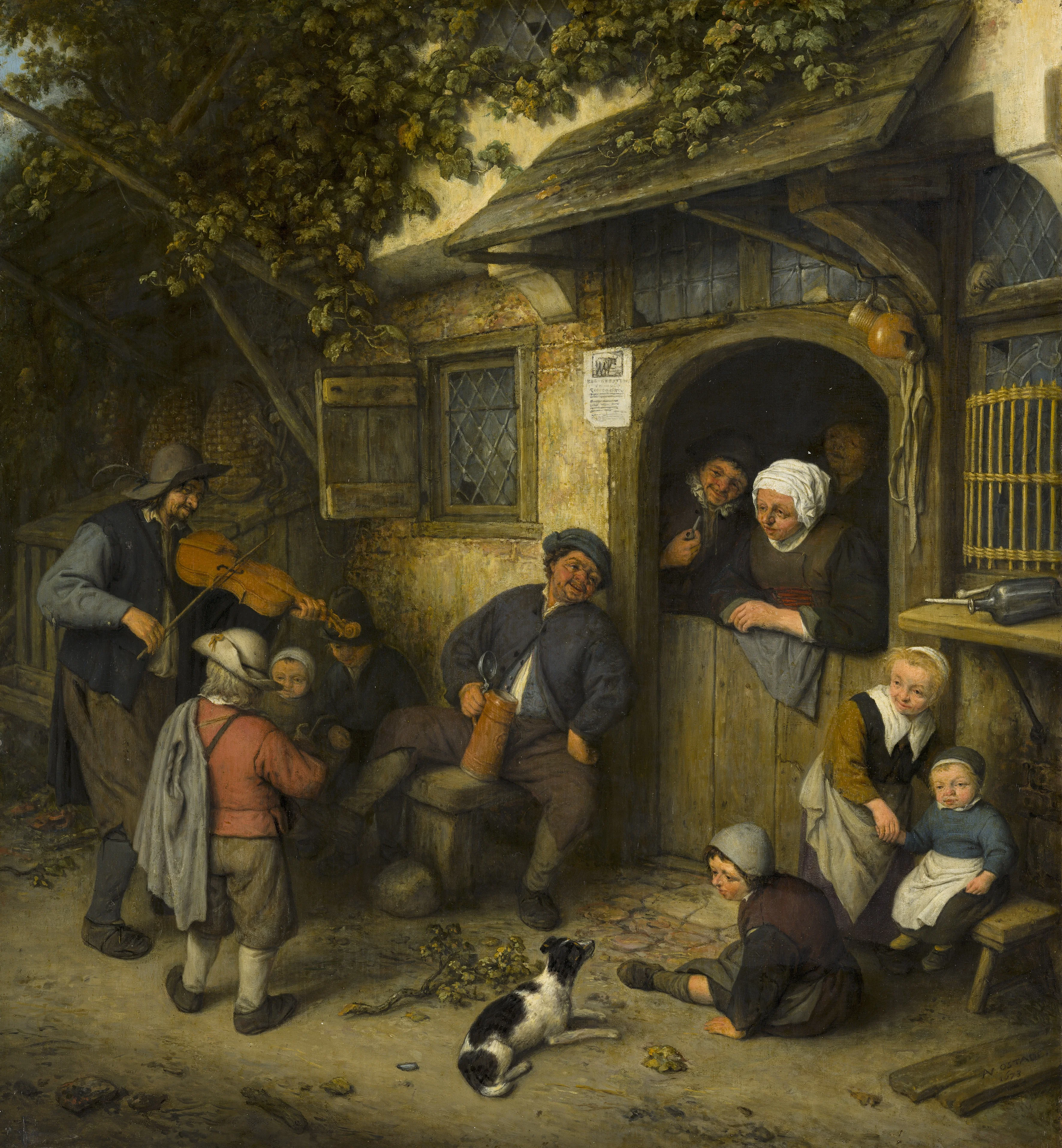 The Fiddler, by Adriaen van Ostade, oil, 1673