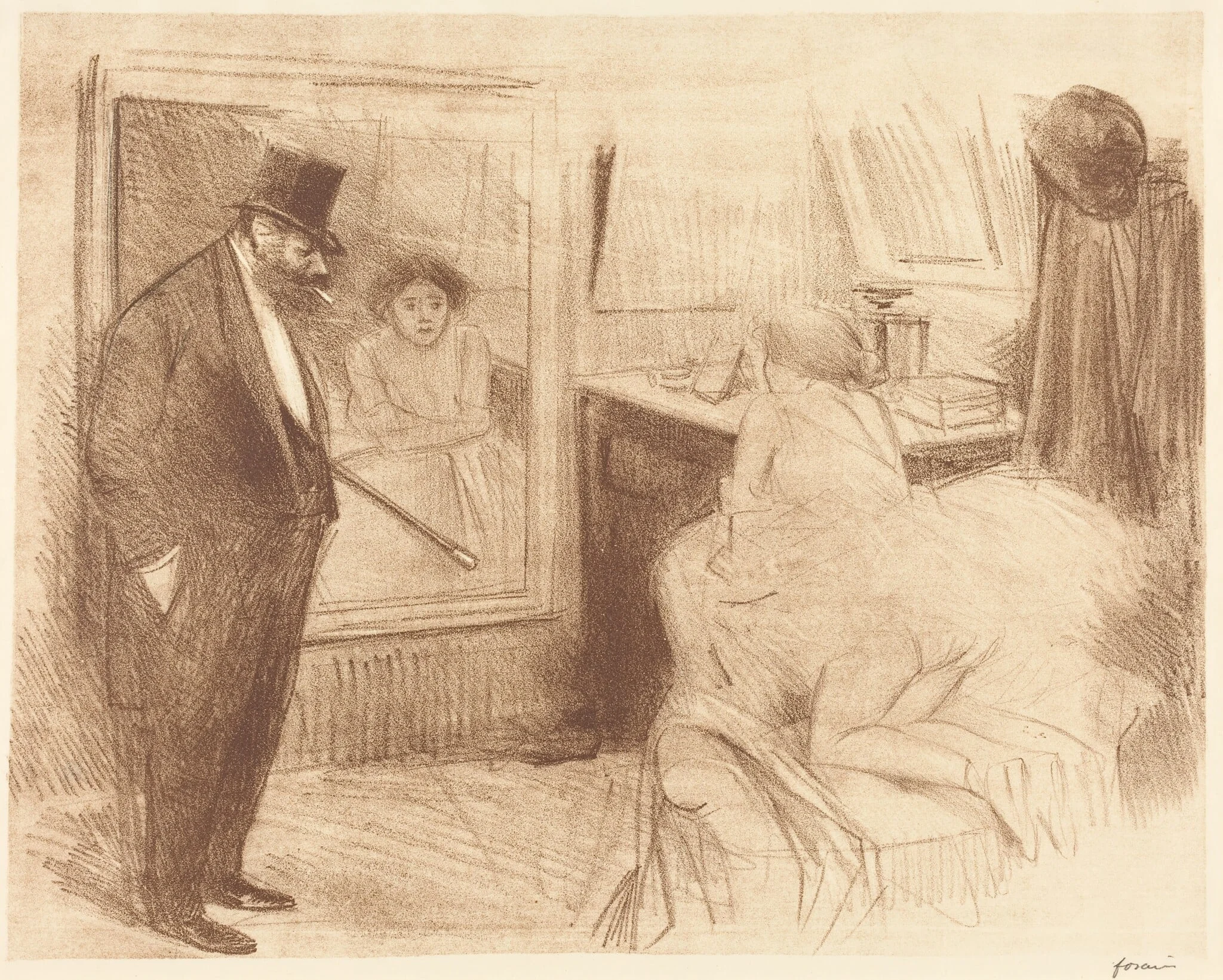 La loge de la danseuse (2e planche) (The Dancer's Dressing Room) (second plate), by Jean-Louis Forain, ink, 1894