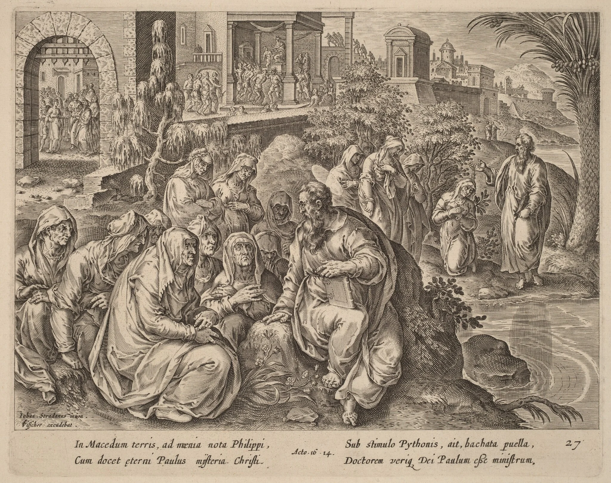 Saint Paul Speaks to the Women of Philippi by a River, by Philip Galle, ink, 1574