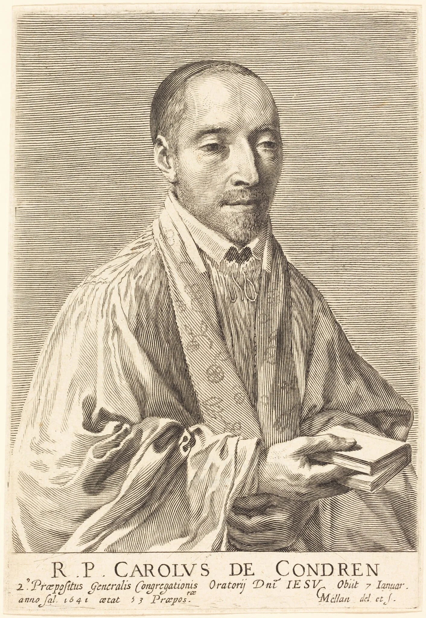 Charles de Condren, by Claude Mellan, ink, 1643