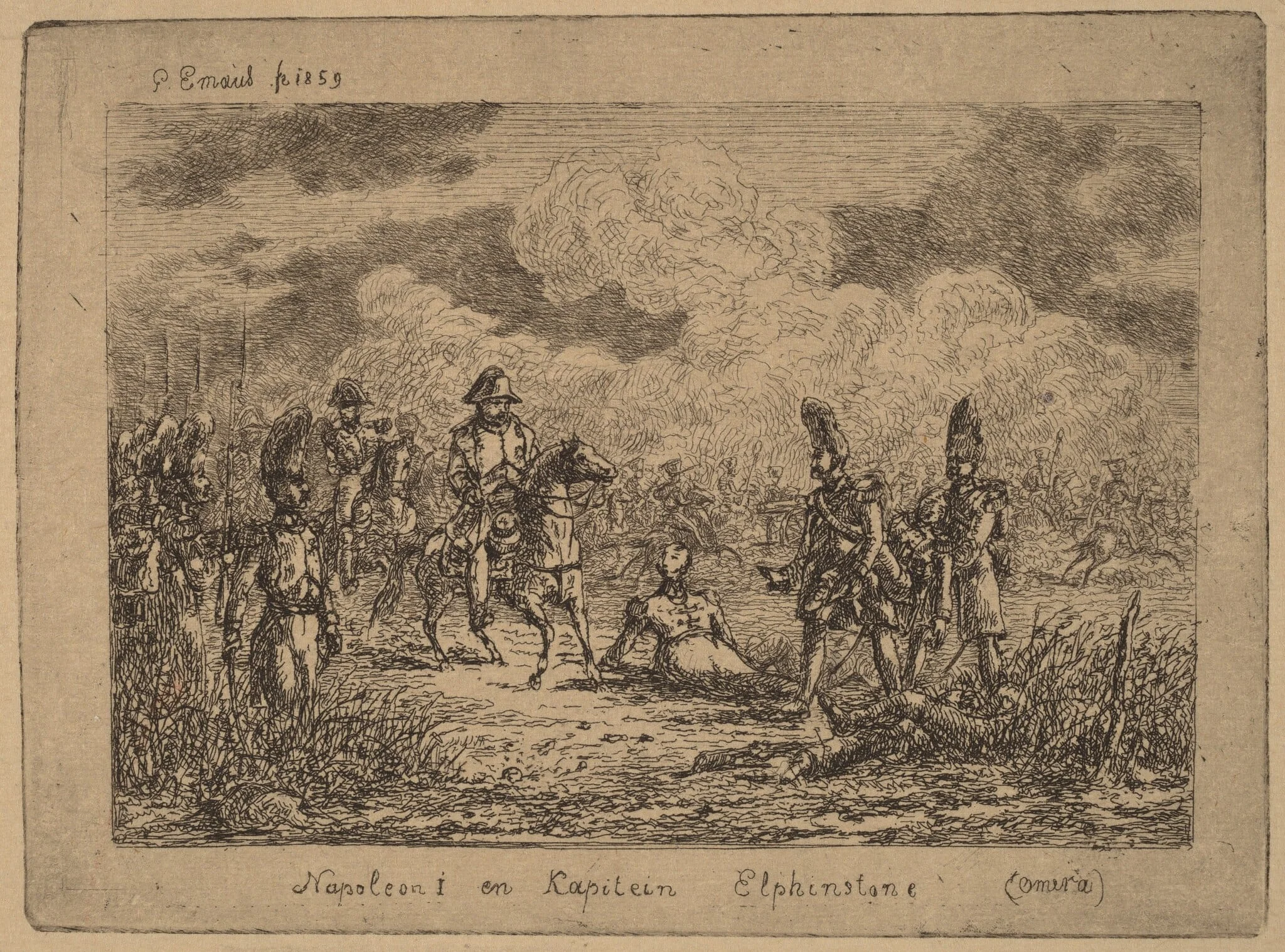 Napoleon I and Captain Elphinstone (Napoleon I et le Capitaine Elphinstone), by Gerhardus Emaus de Micault, ink, 1859